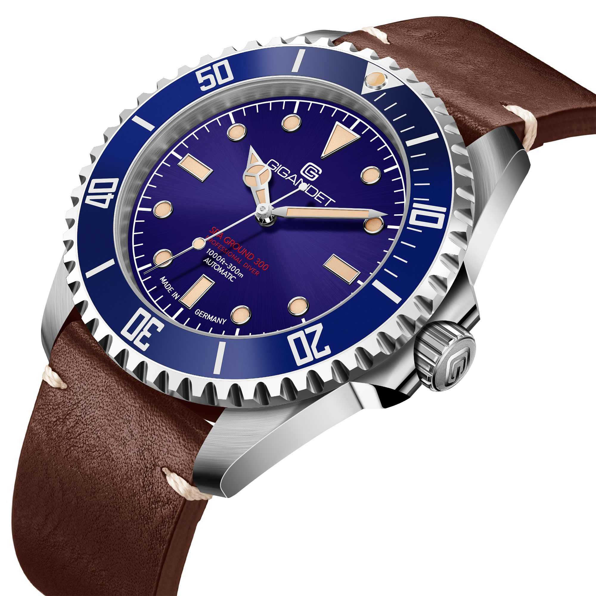 Gigandet Automatikuhr SEA GROUND 300 VINTAGE, Made in Germany, Saphirglas, Swiss SuperLuminova Old Radium