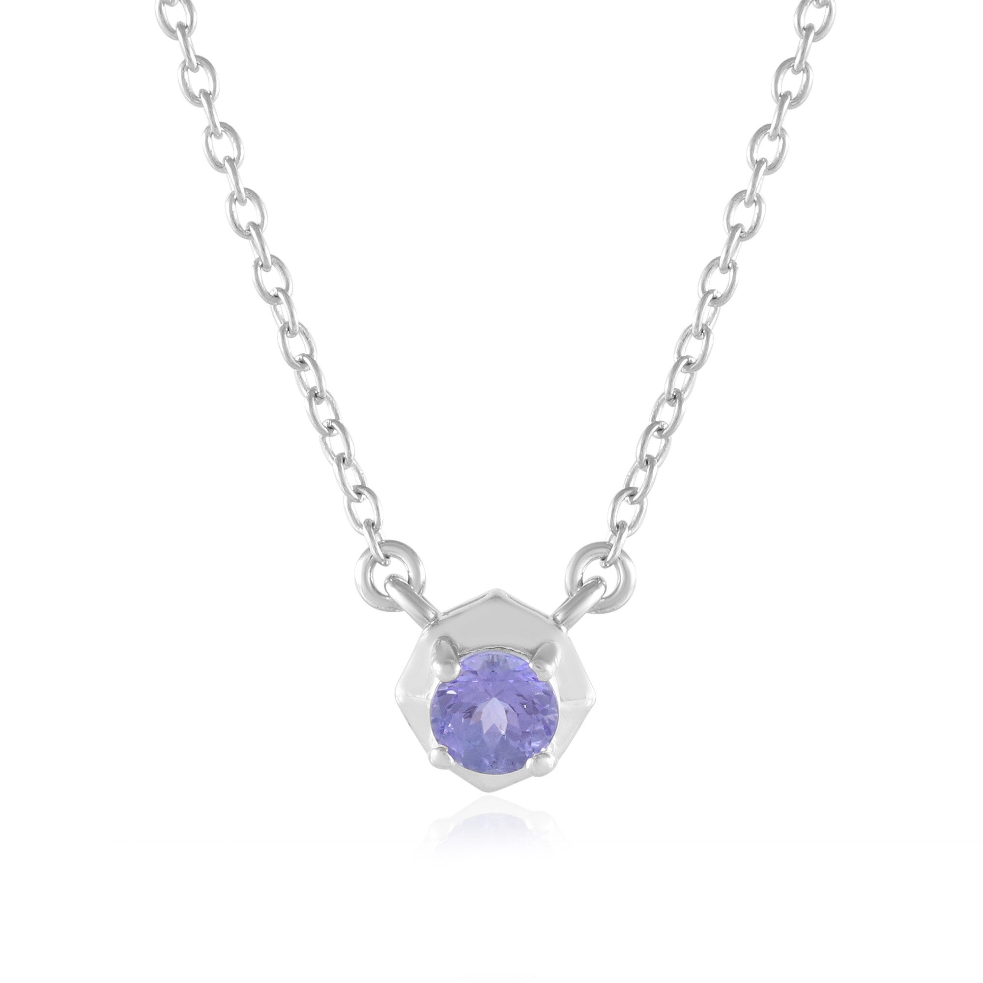 Silberkette Tansanit 0,48 ct Sterlingsilber Anhänger, rund, 45,5 cm modern elegant