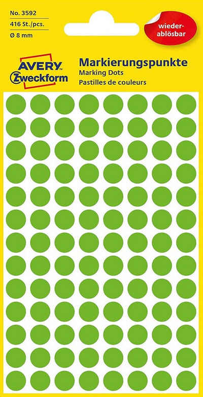 Avery Zweckform Etiketten AVERY Zweckform 3592, 416x Markierungspunkte, ablösbar, 8 mm, grün