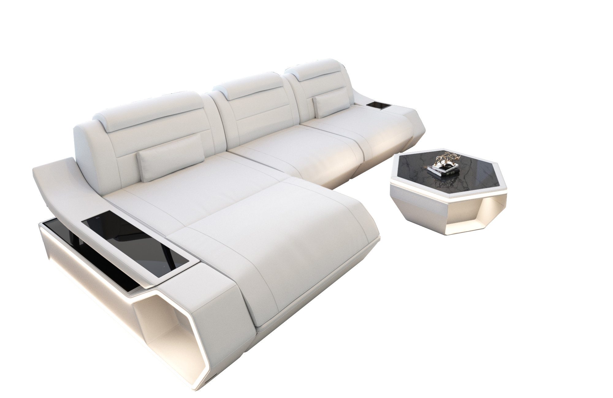 Sofa Dreams Ecksofa Leder Sofa Couch Toscano L Form Ledercouch, LED Beleuchtung