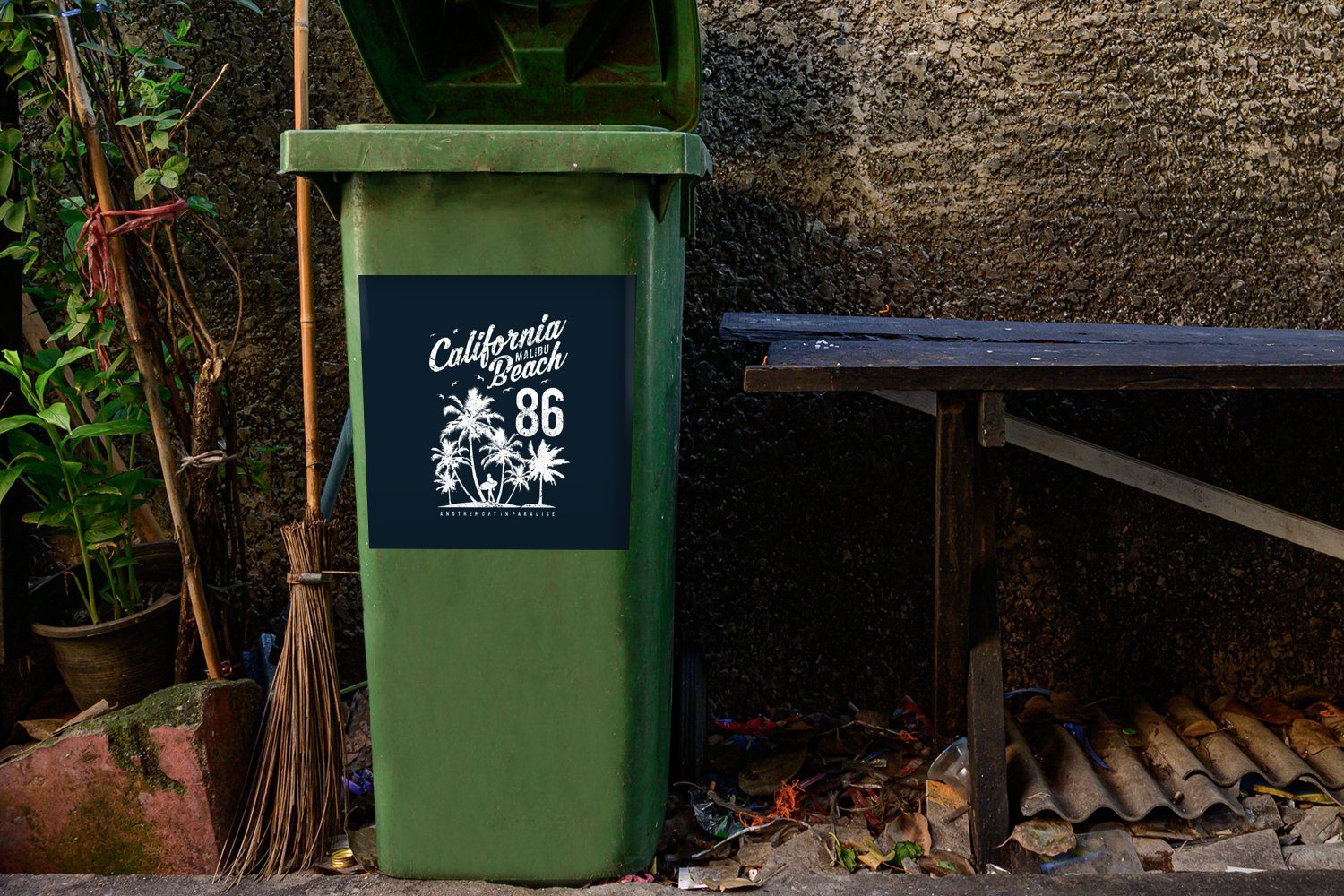 St), - Sticker, Mülltonne, - (1 Strand Abfalbehälter Vintage Mülleimer-aufkleber, Brandung Wandsticker Palme MuchoWow Container, -