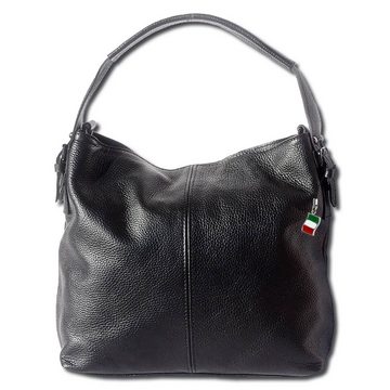 FLORENCE Schultertasche Florence Damentasche Leder Hobobag schwarz (Schultertasche), Damen Leder Schultertasche, Shopper, schwarz ca. 34cm