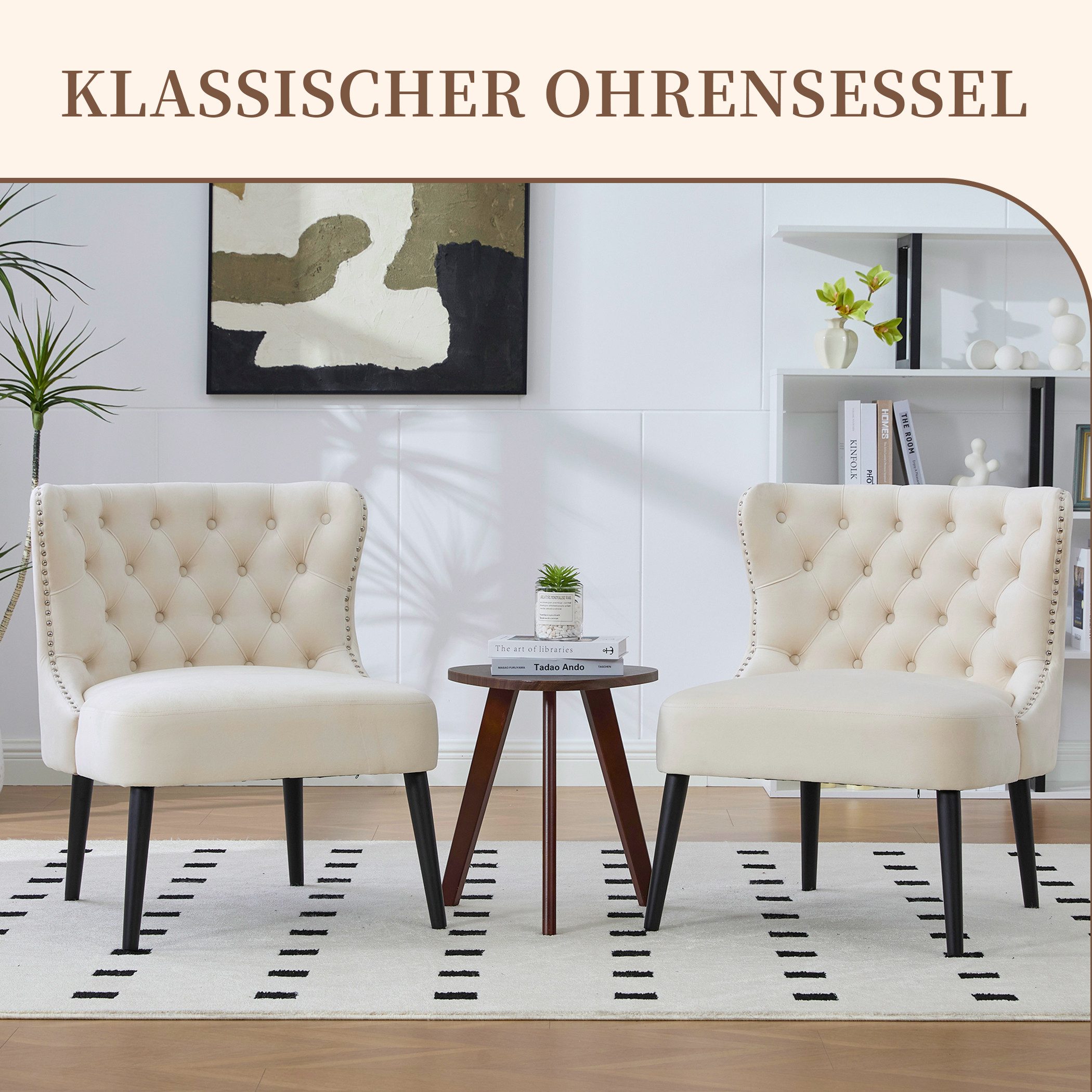 SeedWave Ohrensessel Retro Polstersessel Samt Einzelsofa mit Knopfheftung, günstig online kaufen
