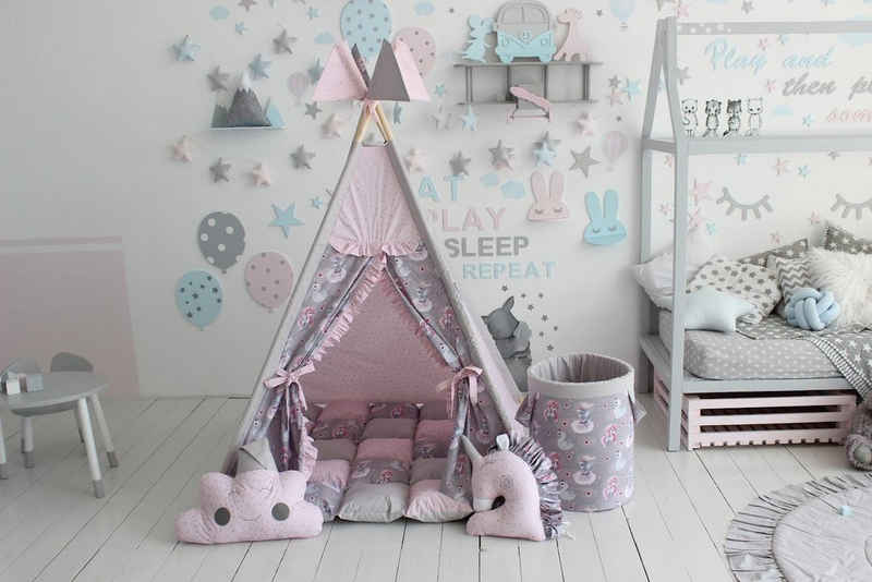 Welt der Träume Spielzelt Tipi Zelt Teepee Spielzelt Kinderzelt für Kinder mit dicke Bodenmatte, Kissen & Aufbewahrungsbox 628-221