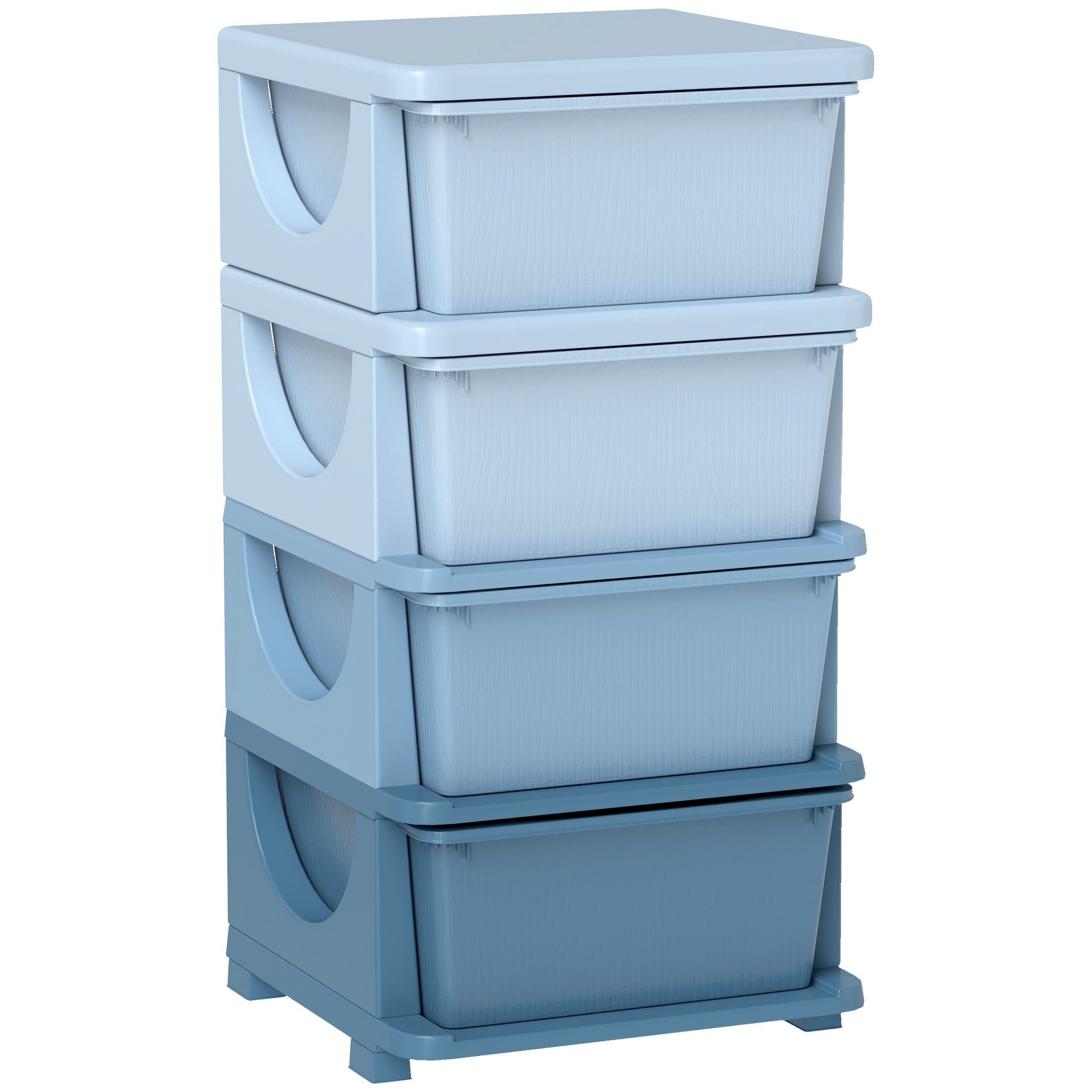 HOMCOM Spielzeugtruhe Schubladenschrank mit Stauraum, Spielzeugkiste, drei Ebenen (Spielzeugkiste, 1 St., Spielzeug-Organizer), für Kinderzimmer 3-6 Jahre Kindermöbel Blau 37 x 37 x 76 cm