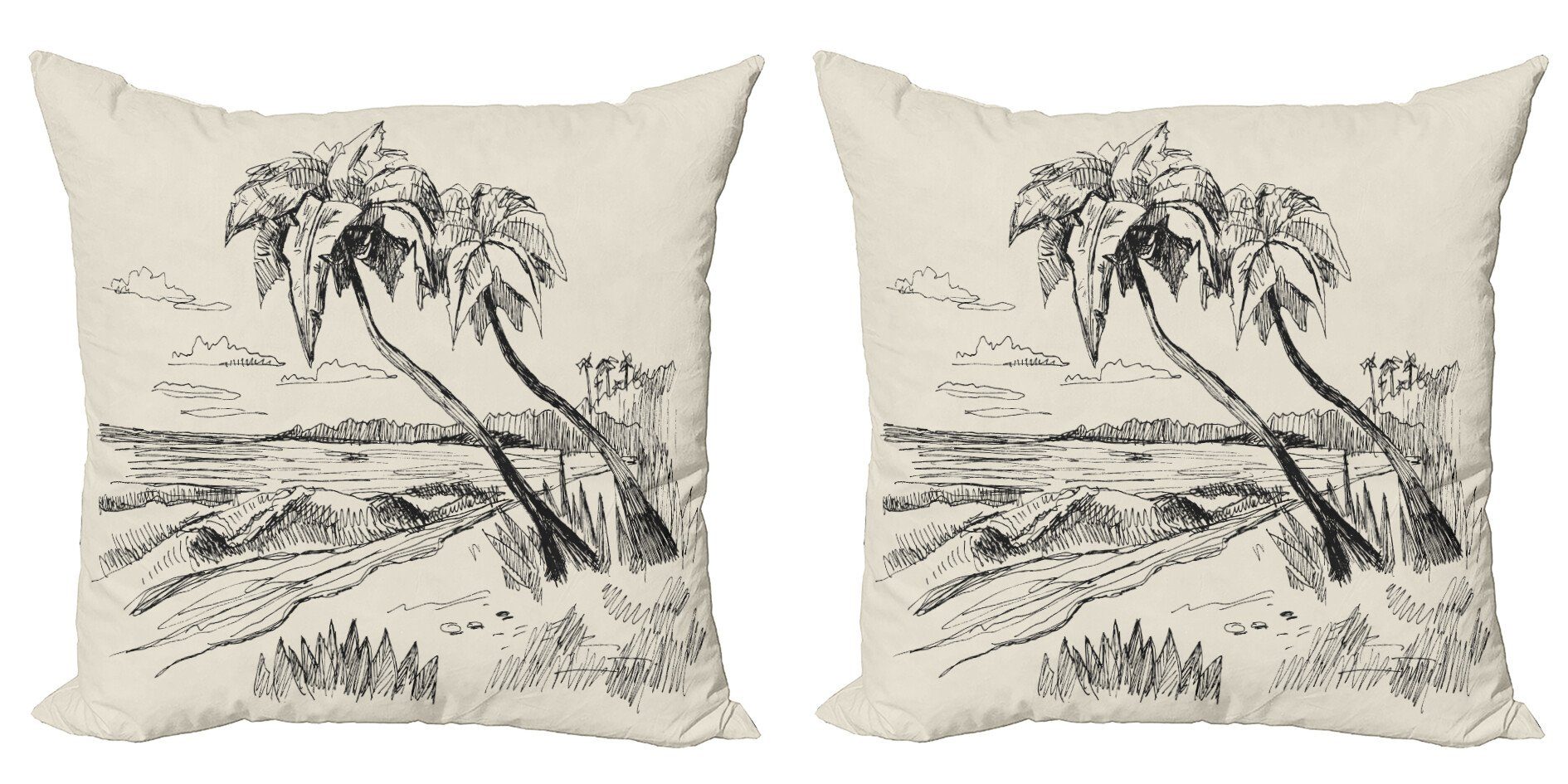 Kissenbezüge Modern Accent Doppelseitiger Digitaldruck, Abakuhaus (2 Stück), Palme Tropical Beach Sketch