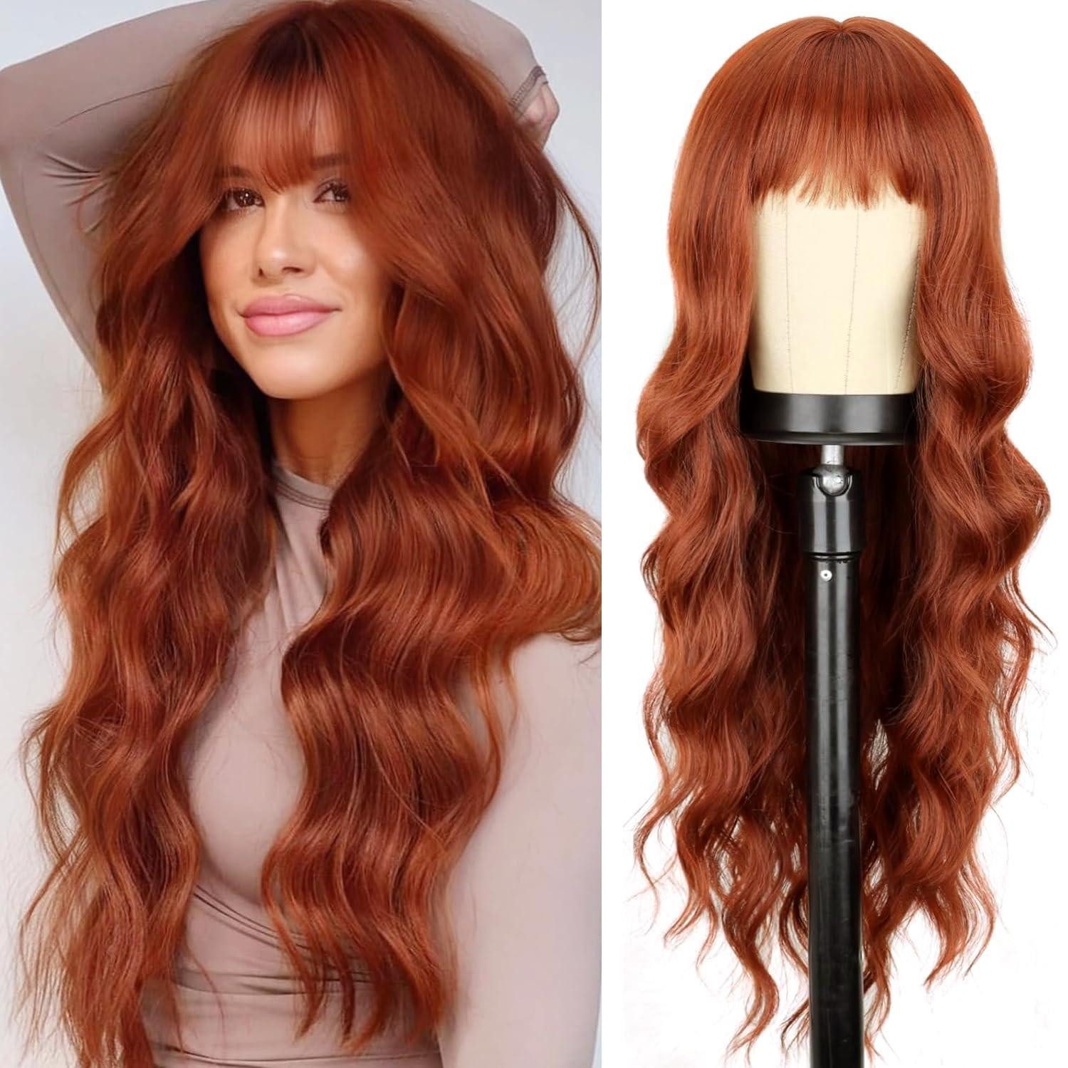 LuxusKollektion Kunsthaarperücke Perücke gewellt Locken Pony 66cm Kupfer synthetisch Frauen Auburn