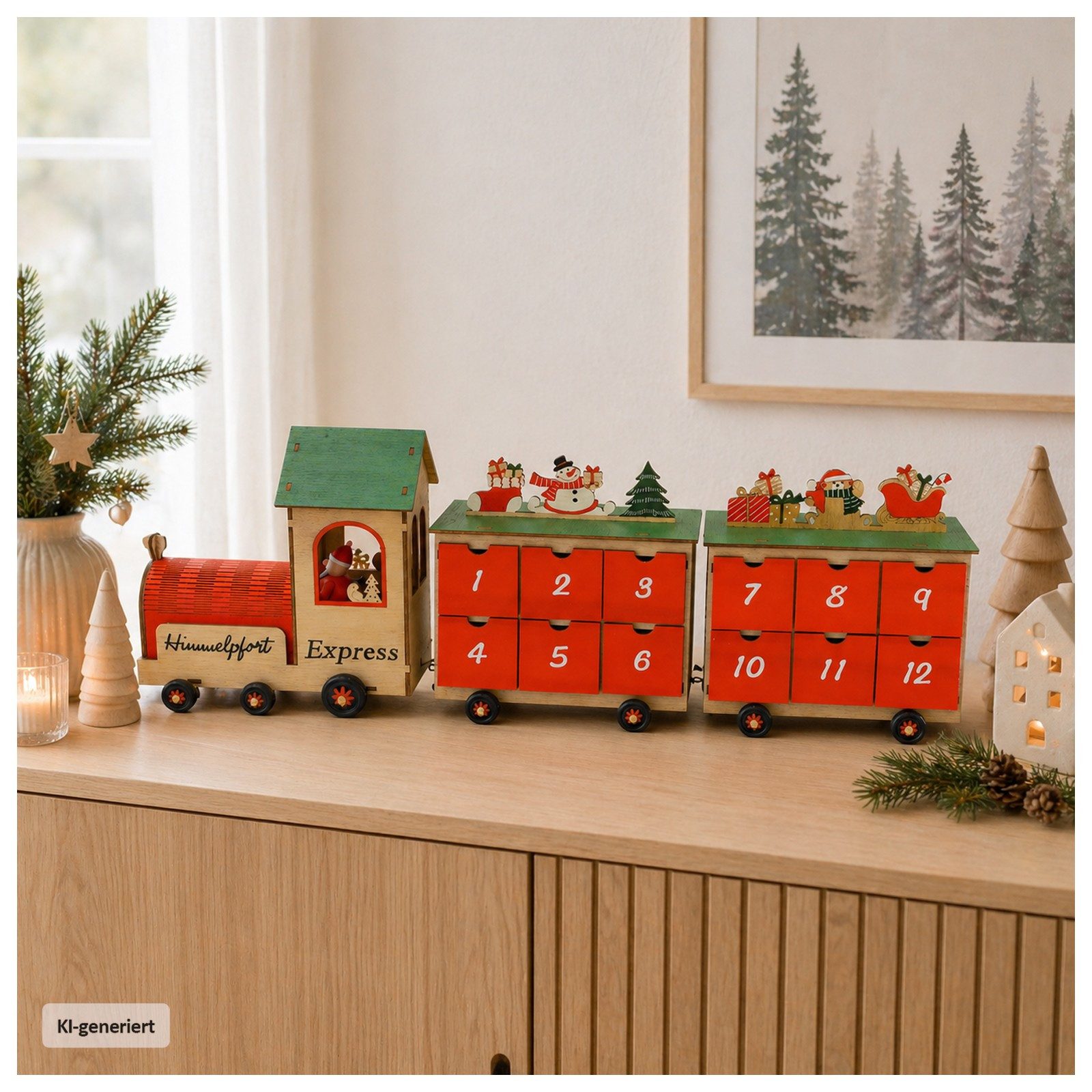 HTI-Living befüllbarer Adventskalender Adventskalender Weihnachtszug Rot (1 Stück, 1-tlg), Dekorativer Weihnachtskalender mit 24 Schubladen
