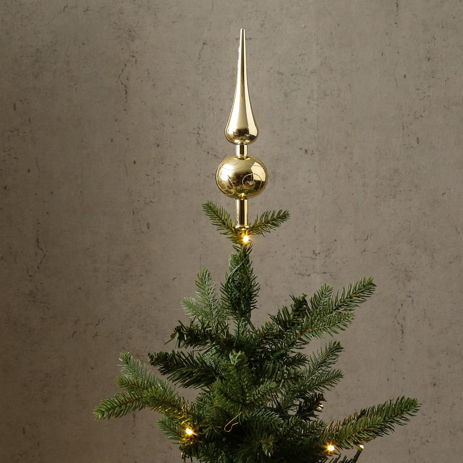 Christbaumspitze Spitze Baumspitze Weihnachtsbaum Kunststoff MARELIDA gold H:23cm für Christbaum