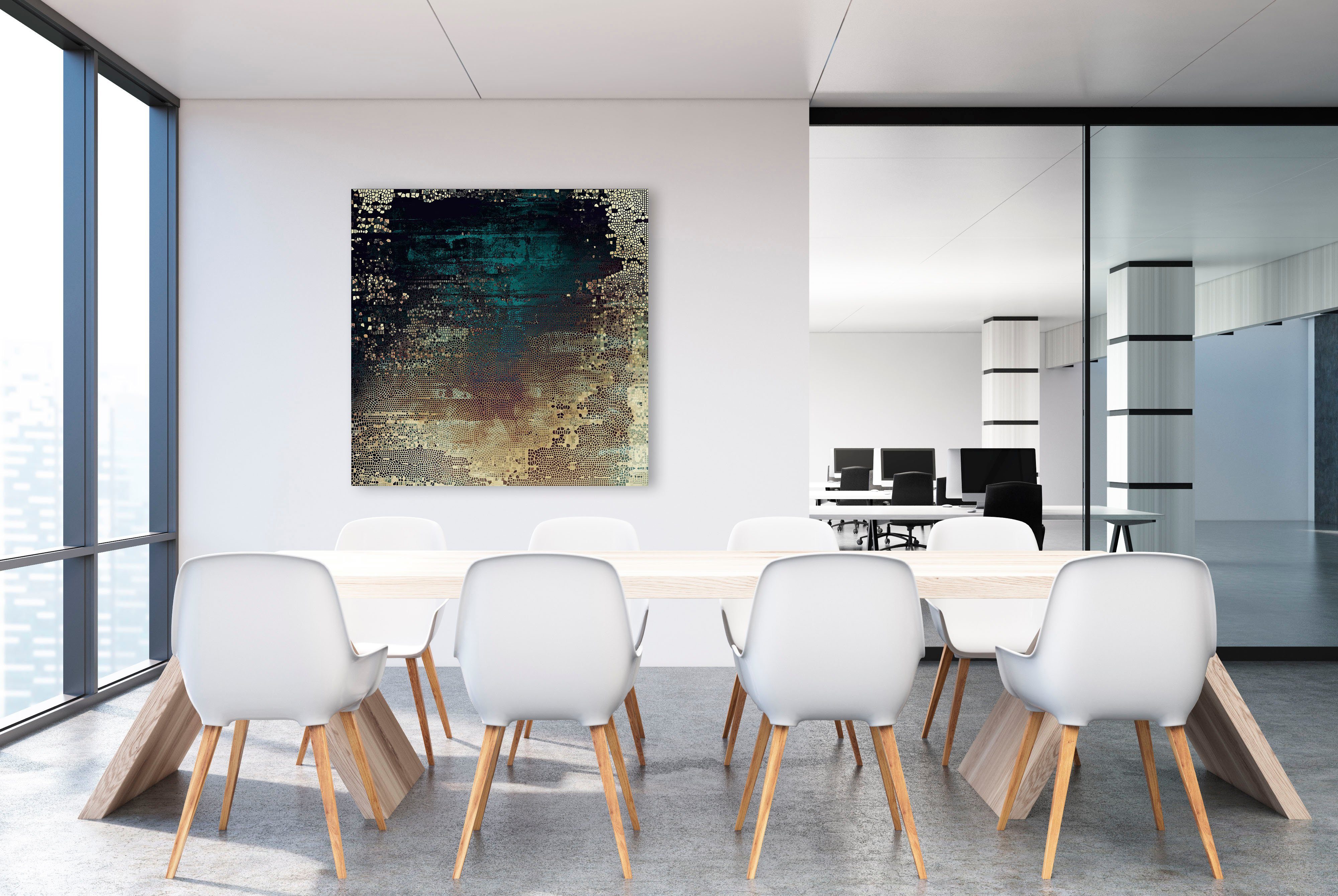 queence Leinwandbild Golden Snake, Abstrakt, Abstrakte, Kunst, Modern (1 St), Akustikbild mit sehr guten Schallabsorptions-Eigenschaften