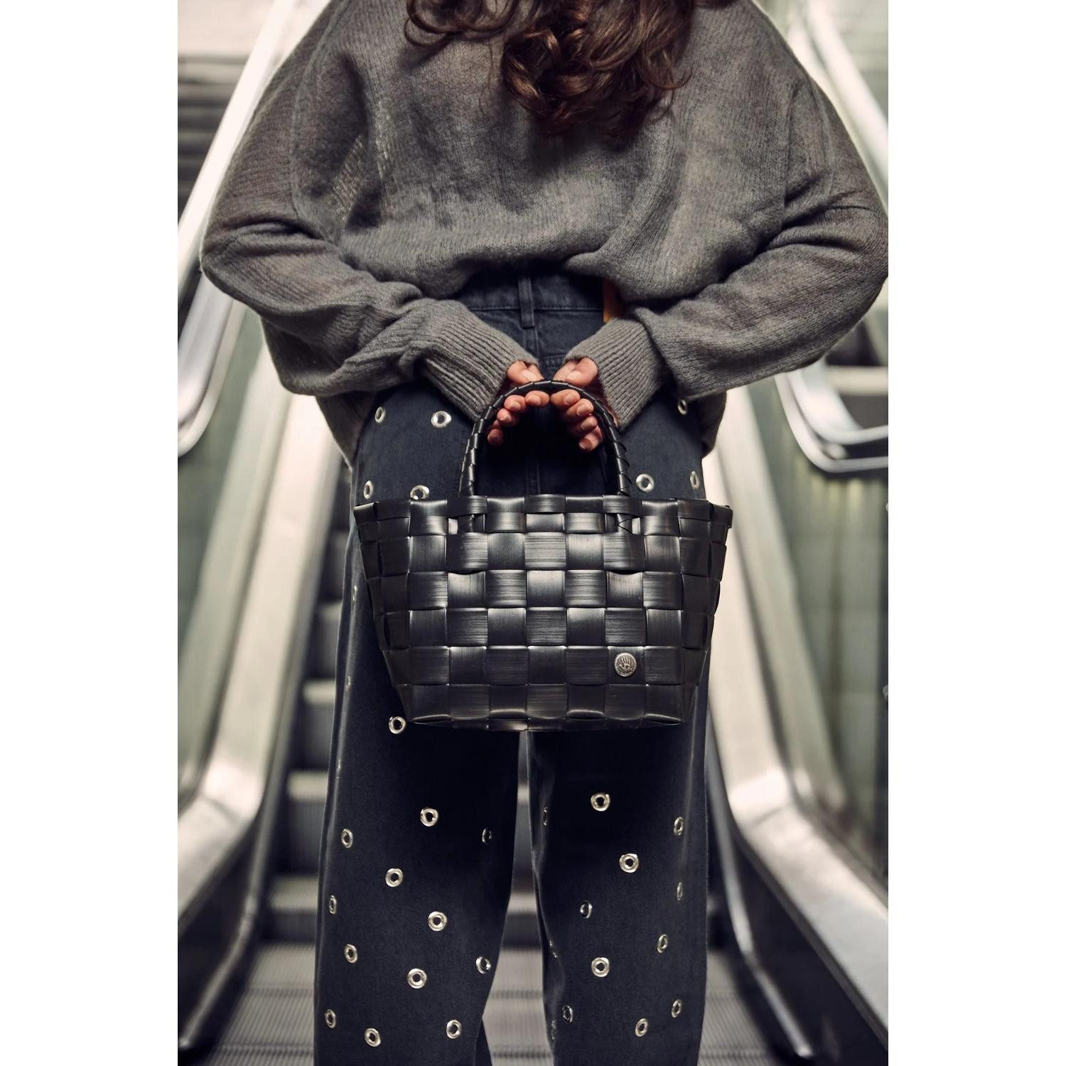Handed By Einkaufskorb Handed By Shopper Paris Mini Black mit Quaste in Nougat Cream