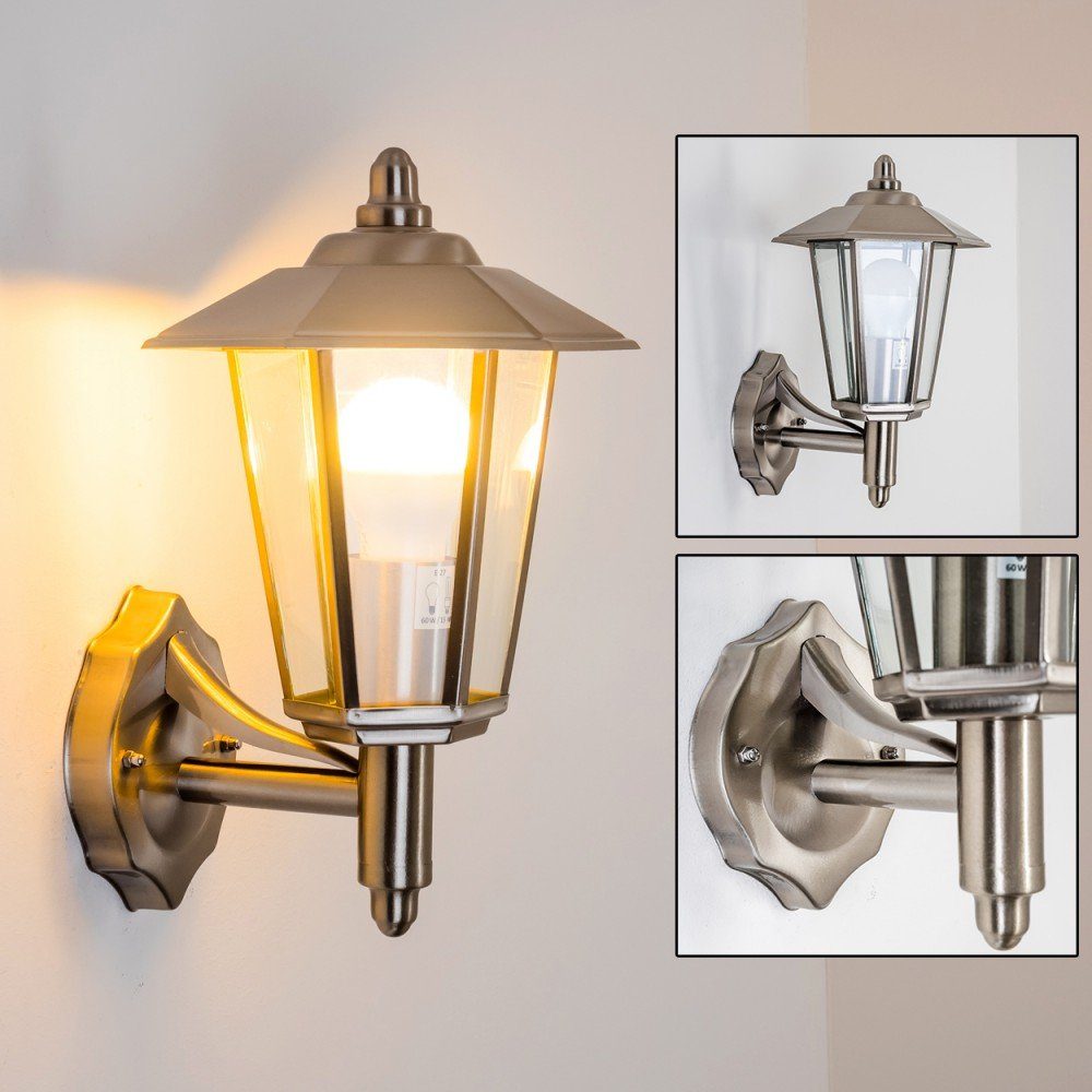 hofstein Außen-Wandleuchte »Vado« moderne Außenwandlampe aufwärts aus  Metall u. Glas in Edelstahl, ohne Leuchtmittel, m. E27, Außenleuchte IP 44  für Terrasse u. Hof