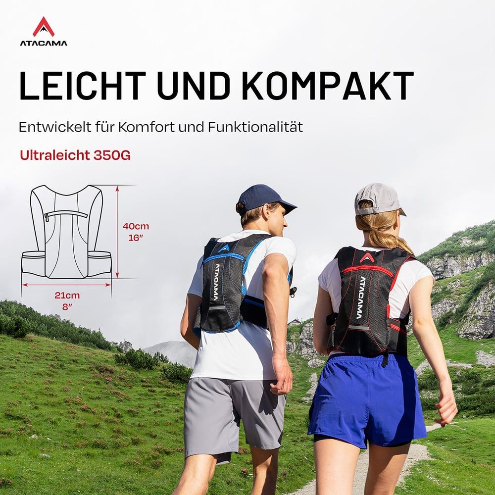 Atacama Rucksack 350 g ultra-leicht mit Polsterung und Bladder, Wandern Laufen Wintersport Motorrad Joggen Skifahren wasserfest