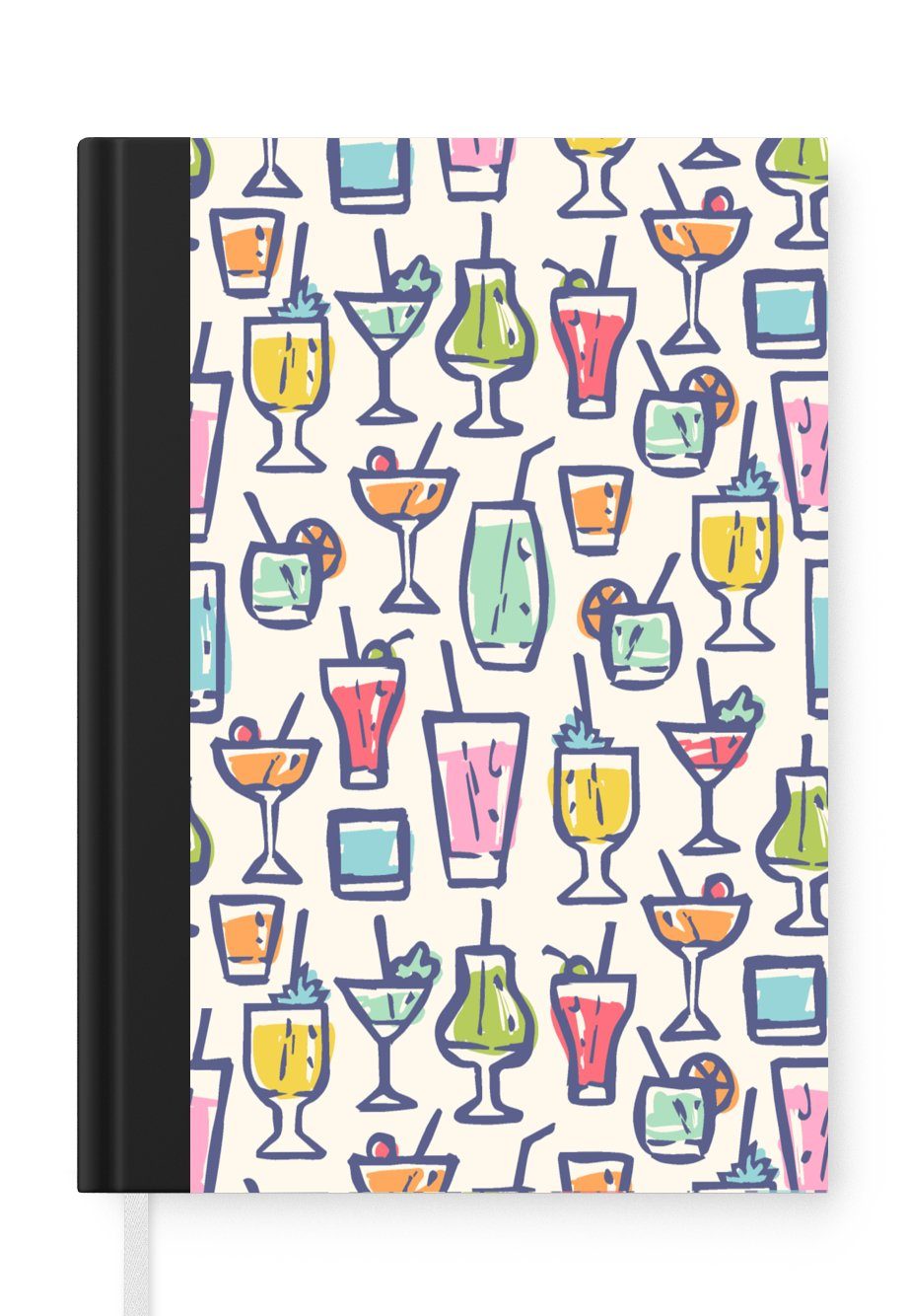 MuchoWow Notizbuch Cocktail - Glas - Sommer - Muster, Journal, Merkzettel, Tagebuch, Notizheft, A5, 98 Seiten, Haushaltsbuch