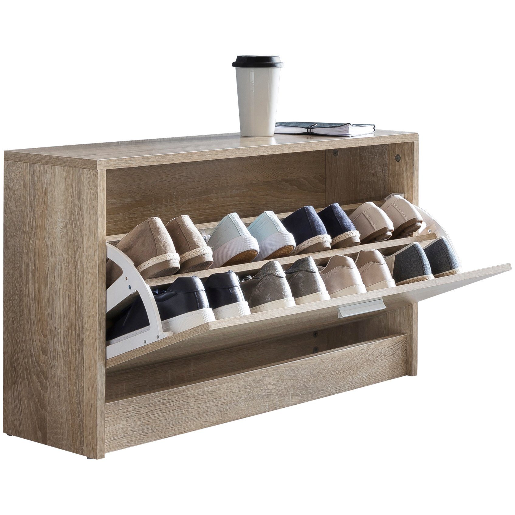 KADIMA DESIGN Schuhschrank Holz Schuhkipper Bank mit Ablagefach & 2 Unterfächern Beige