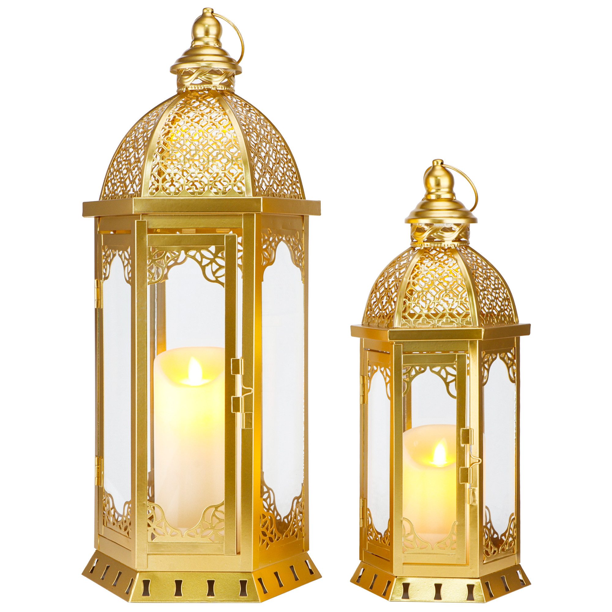 JHY DESIGN Kerzenlaterne Vintage Kerzenlaternen, Outdoor Gartenlaternen, Dekorative Windlichter (Set, 2 St), Metall Kerzenhalter, 50/38 cm, Innen & Außen, Golden
