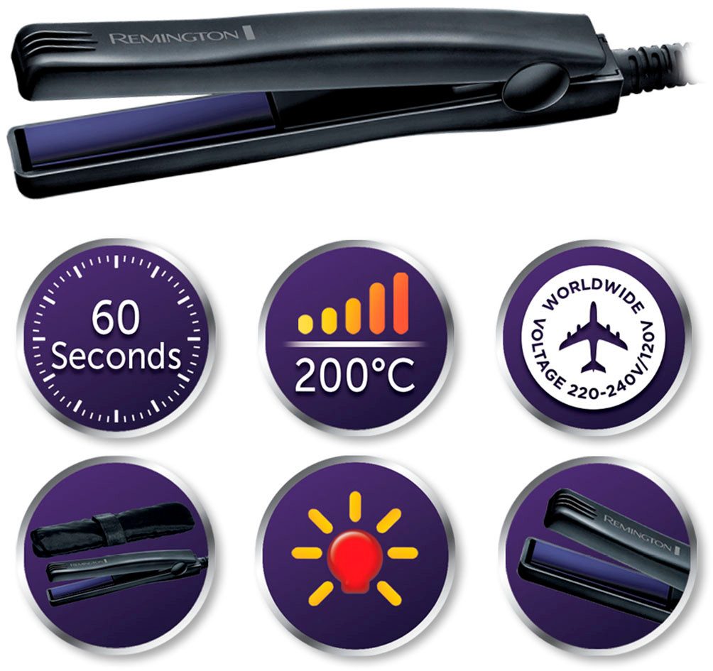 Remington Mini-Reiseglätteisen S2880 Keramik-Beschichtung, Mini-Reise-Haarglätter, On The Go, Frauen & Männer Haarstyling lila|schwarz