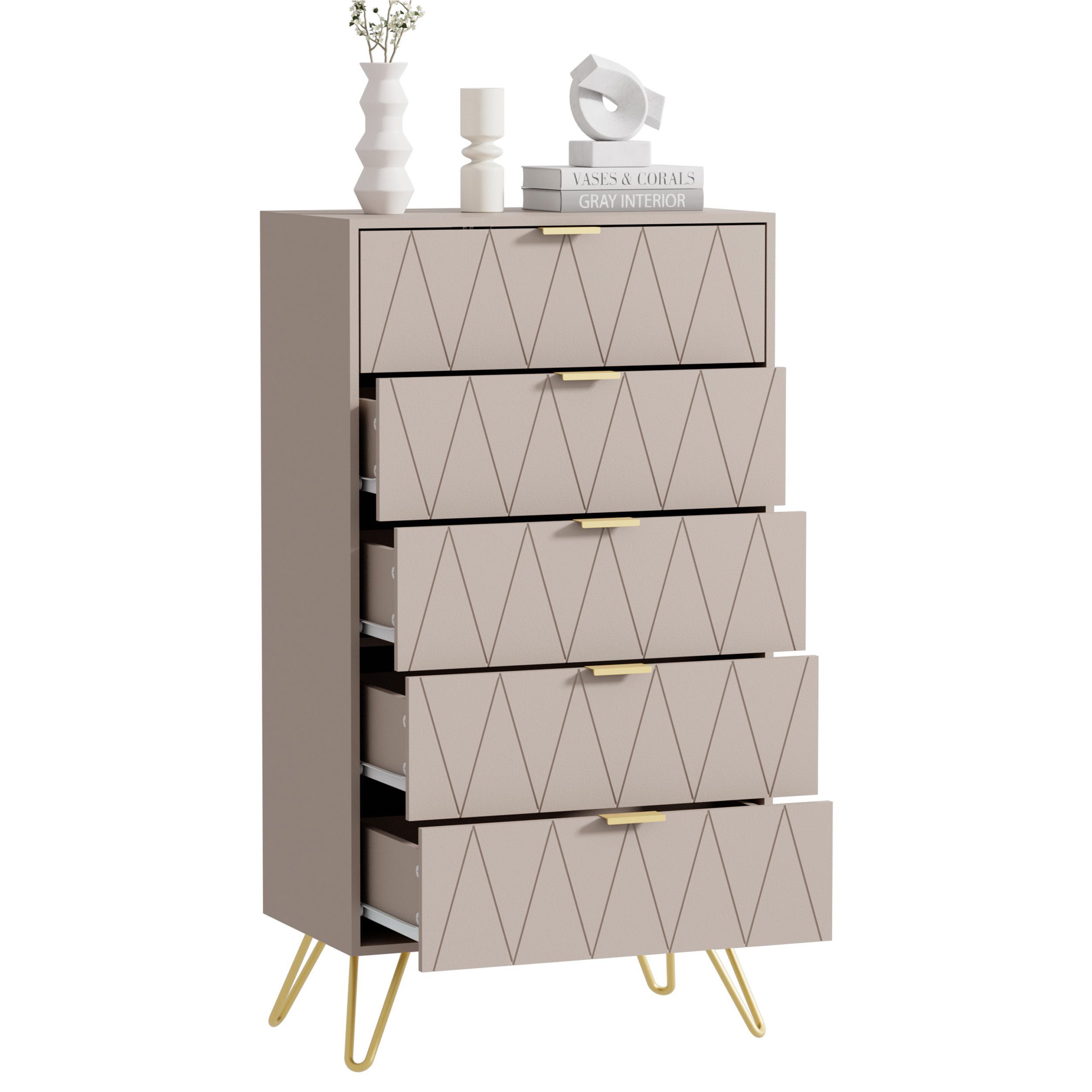 UEV Kommode mit Schubladen, Komodenschrank Schmal Beistellschrank (Mehrzweckschrank für Wohnzimmer Schlafzimmer Büro Flur, Sideboard mit Schubladen), 60x34x110cm, Schubladenschrank, Aufbewahrungsschrank, mit Kisppschutz
