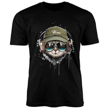 Neverless Print-Shirt Herren T-Shirt Katzen-Motiv cool Kopfhörer Musik Fashion Streetstyle Neverless® mit Print