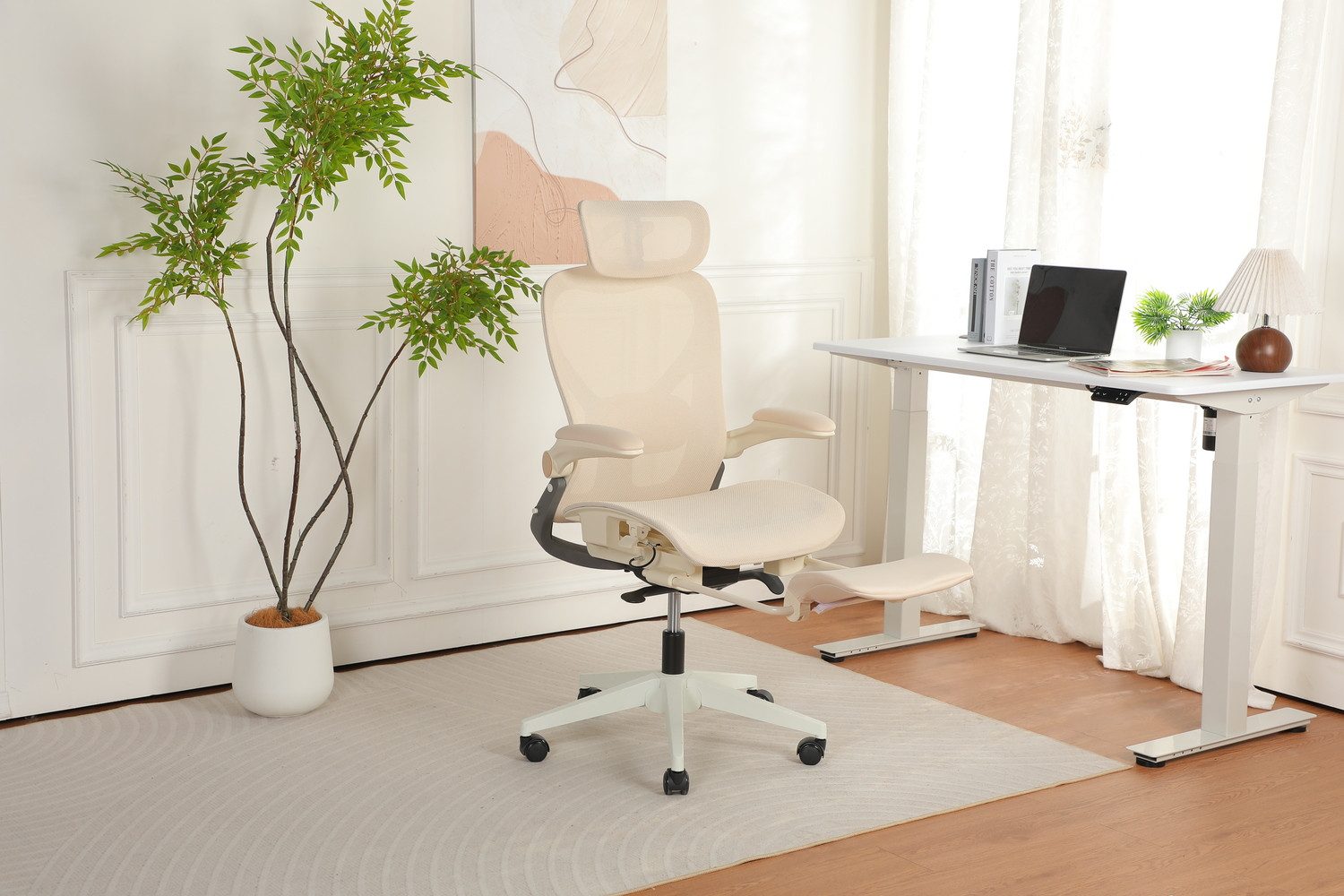 Nuchairsey Bürostuhl Klappbarer ergonomischer Bürostuhl mit 3D-Kopfstütze & Fußstütze (1 St), Platzsparend faltbar, mit Lendenstütze & klappbaren Armlehnen