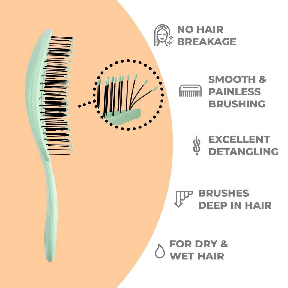 Ninabella Haarbürste für Locken, Lange & Nasse Haare, aus Recyceltem  Material, Grün, Bio Haarbürste für Damen, Männer, Kinder, Entwirrbürste  Ohne Ziepen