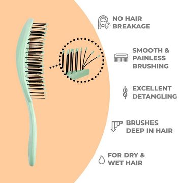 Ninabella Haarbürste für Locken, Lange & Nasse Haare, aus Recyceltem Material, Grün, Bio Haarbürste für Damen, Männer, Kinder, Entwirrbürste Ohne Ziepen