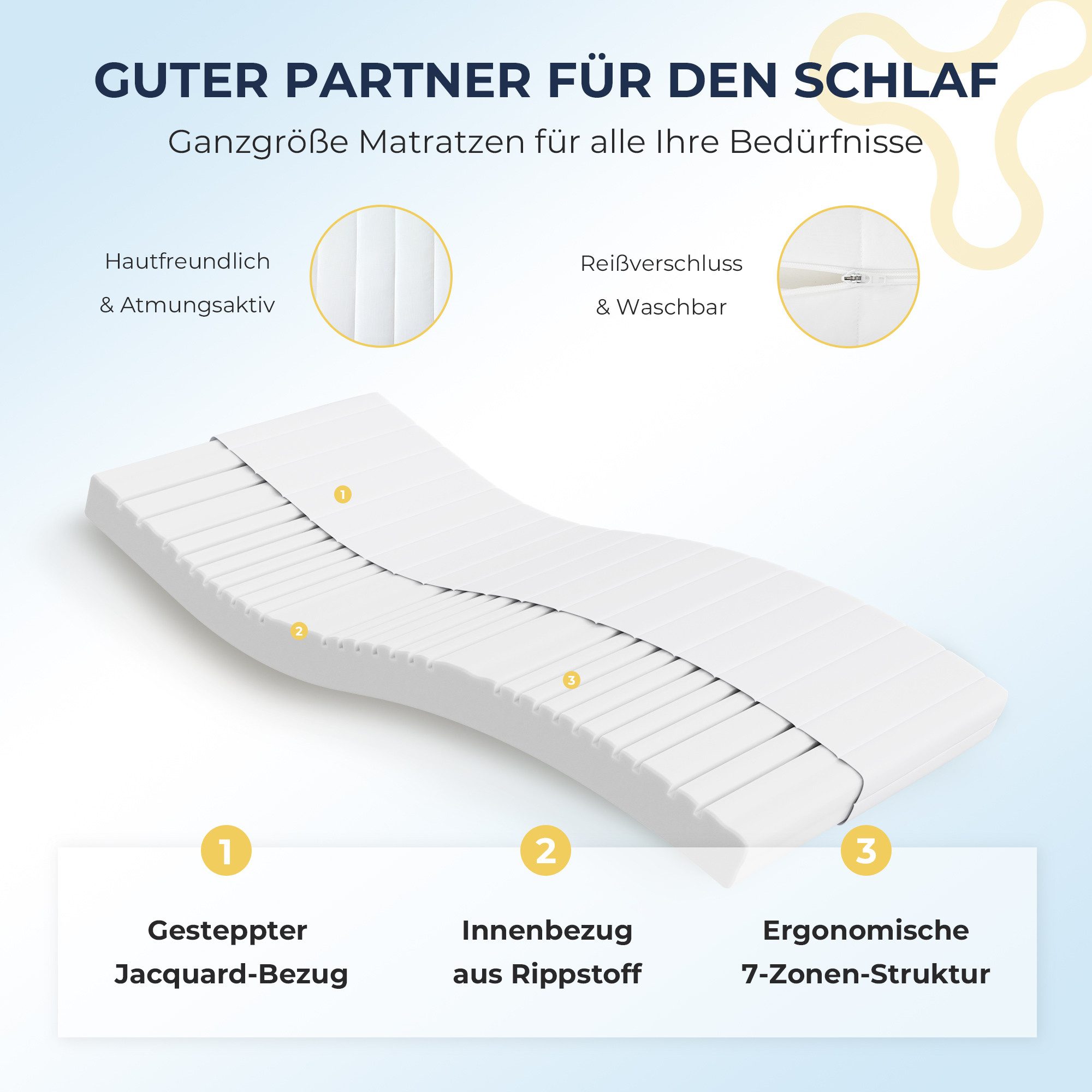 Kaltschaummatratze 7-Zonen Rollmatratze mit waschbarem Bezug, 12 / 16 / 18 / 22 cm Höhe, Napsie, H3 mittelfest, Ideal für Kinder-, Hochbetten und Gästezimmer – Bild 5 von 5