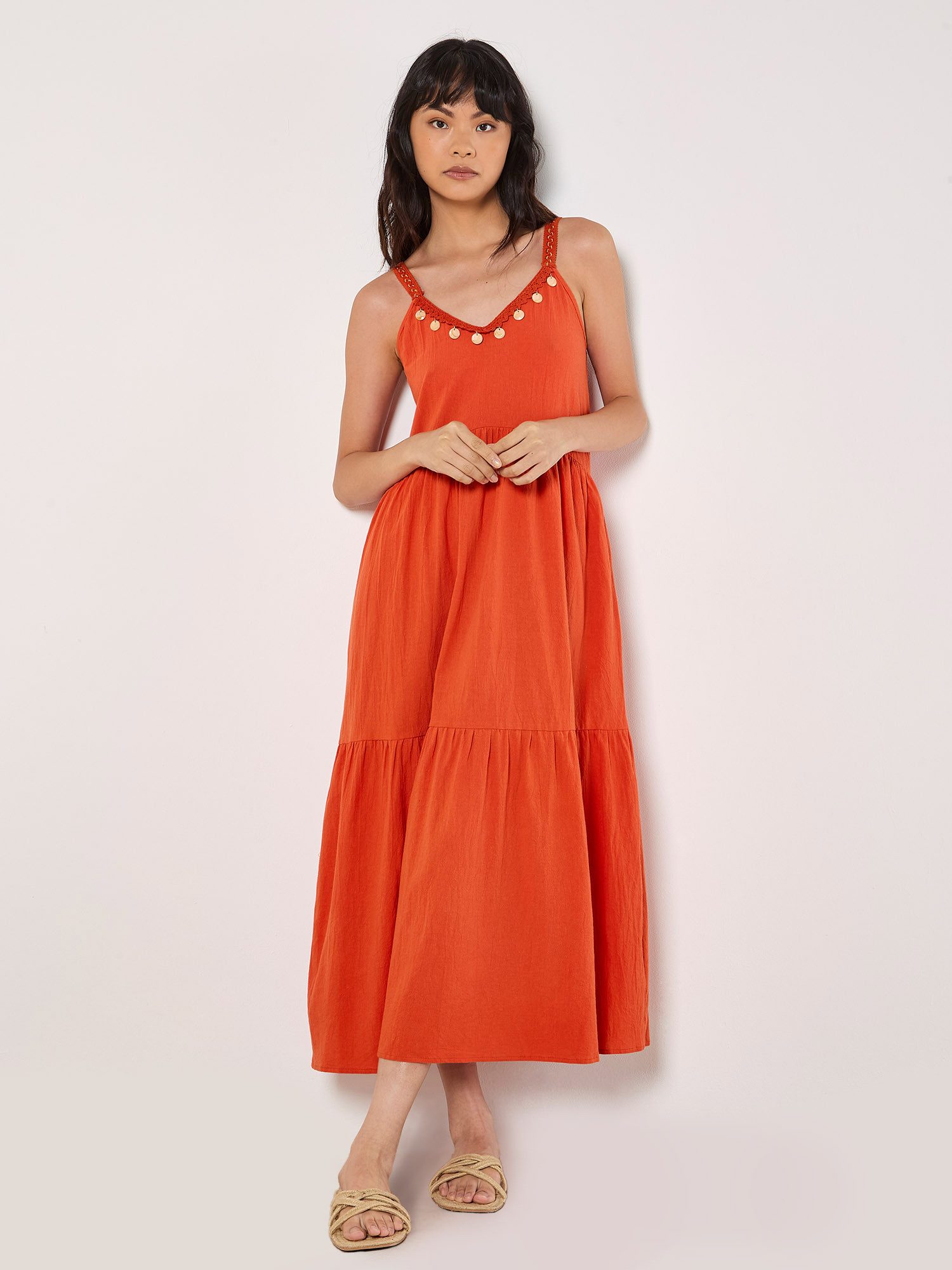 Apricot Midikleid Shell Detail Midaxi Dress mit Trägern günstig online kaufen