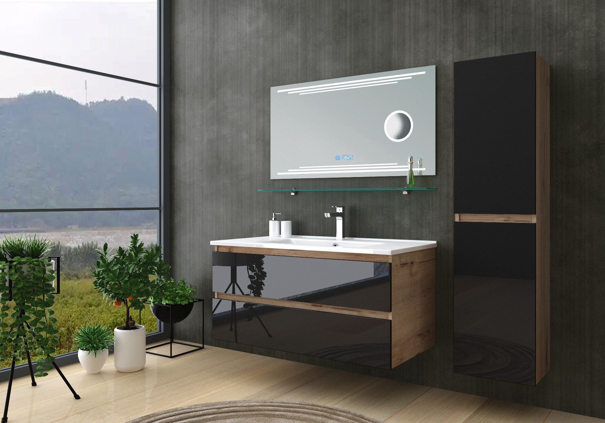 Homeline Badmöbel-Set Kaiser badmöbel, Set Eiche/Schwarz mit Kosmetik Spieg günstig online kaufen