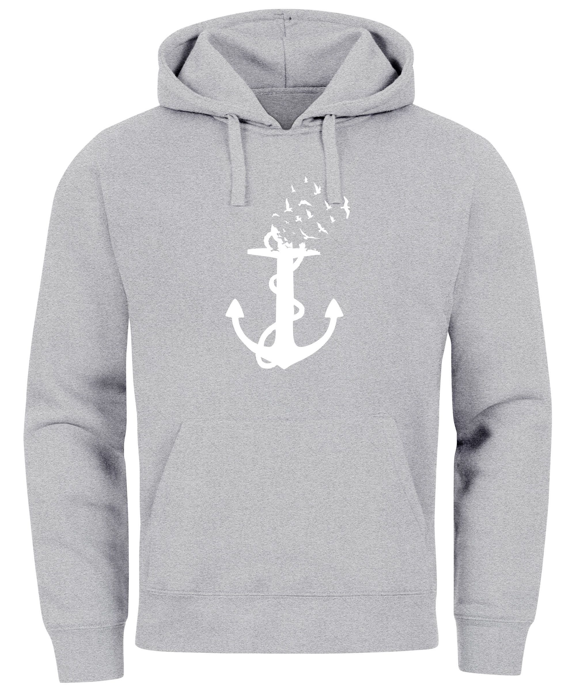 Hoodie Hoodie Herren Print Aufdruck Trend Anker Vögel Motiv Norden Meer