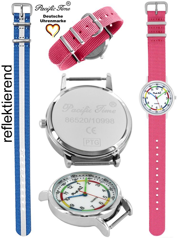 Reflektor Lernuhr Wechselarmband, rosa und Kinder und Quarzuhr Armbanduhr Versand Design Mix blau Time Match Gratis Set First - Pacific