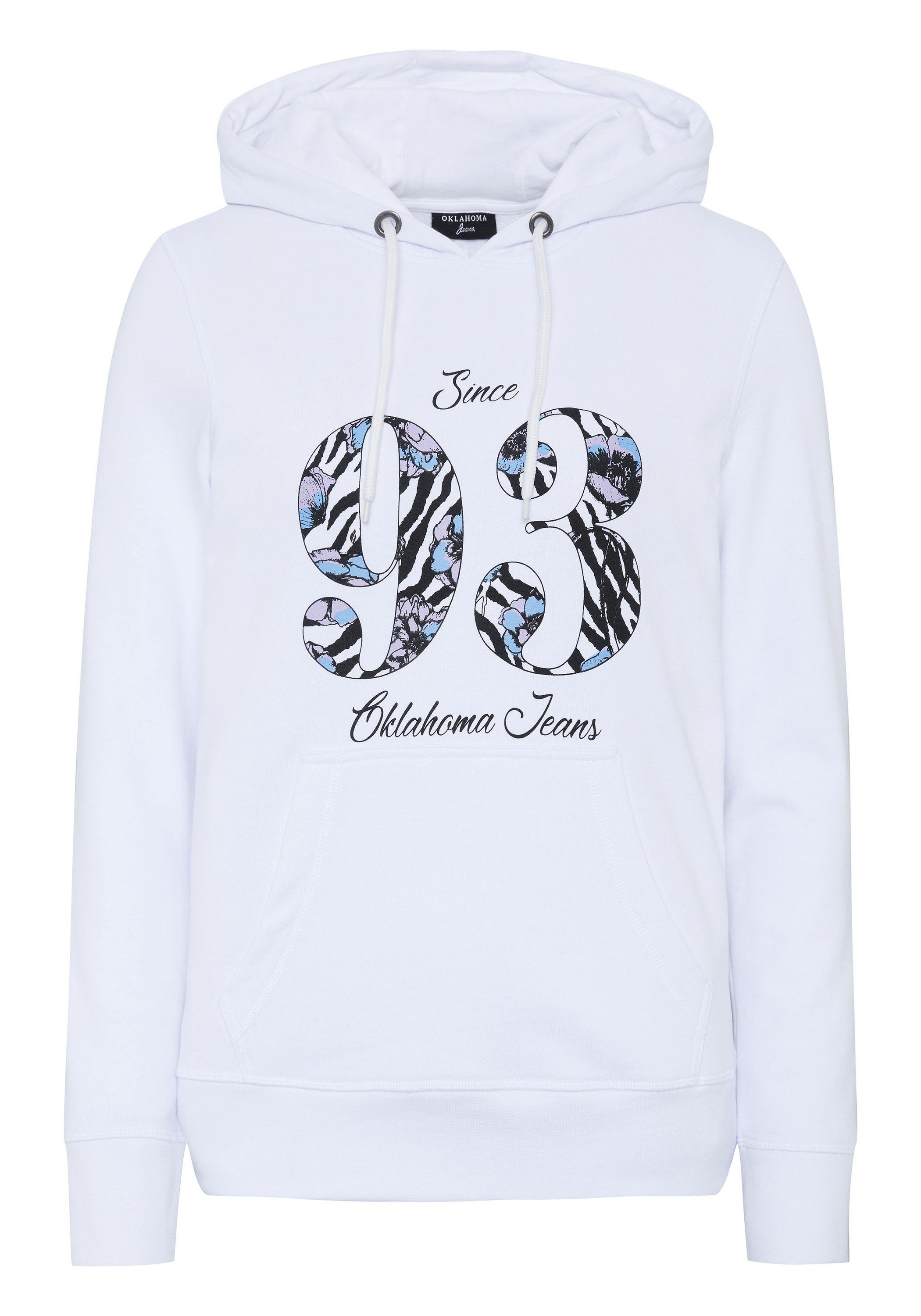Oklahoma Jeans Kapuzensweatshirt mit gemustertem 93-Motiv 11-0601 Bright White