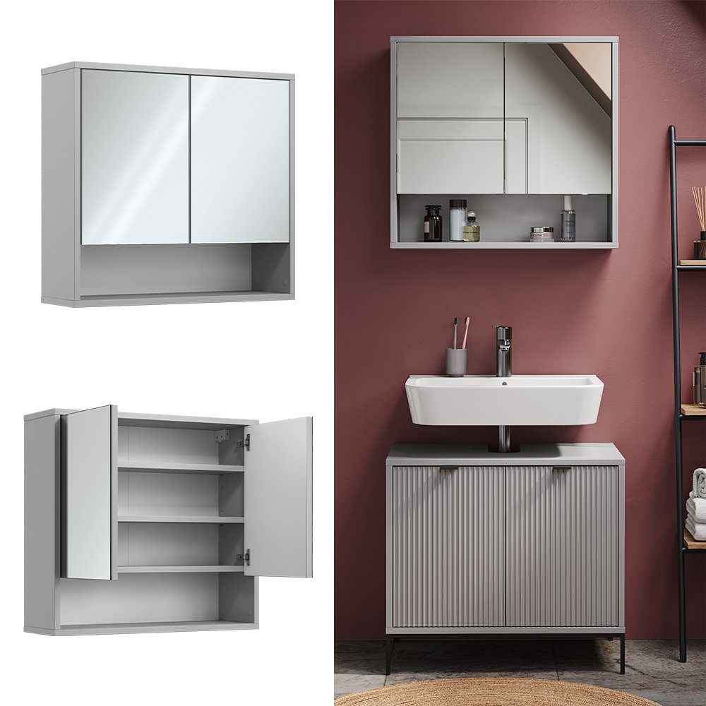 Vicco Badezimmerspiegelschrank Eliza, Grau/Grau, 70 x 65 cm mit 2 Türen (1-St) – Bild 2 von 5