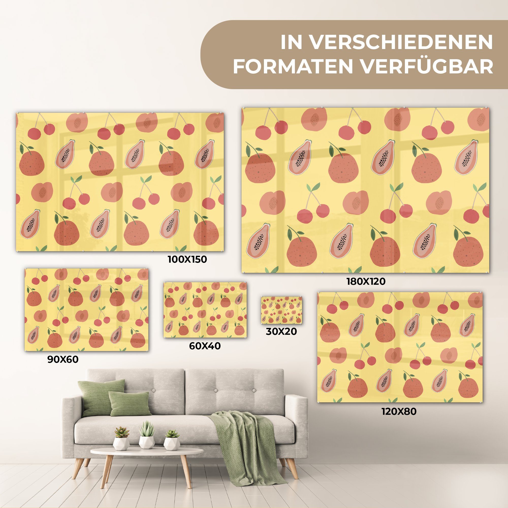 Acrylglasbild Acrylglasbilder Obst Gelb - (1 MuchoWow Rot Muster, - Schlafzimmer - & St), Wohnzimmer