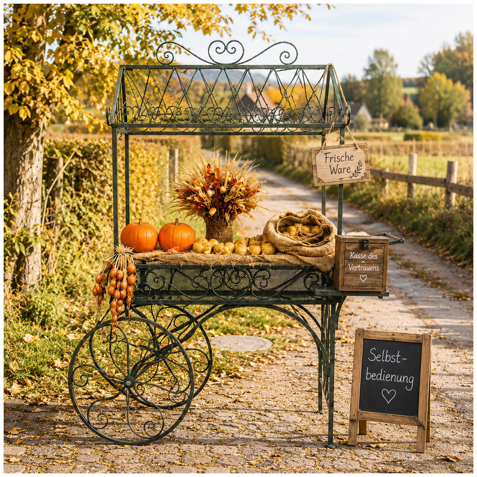 HTI-Living Gartenfigur Marktwagen Verena, (Stück, 1 Wagen ohne Dekoration), Metallwagen auf Rädern