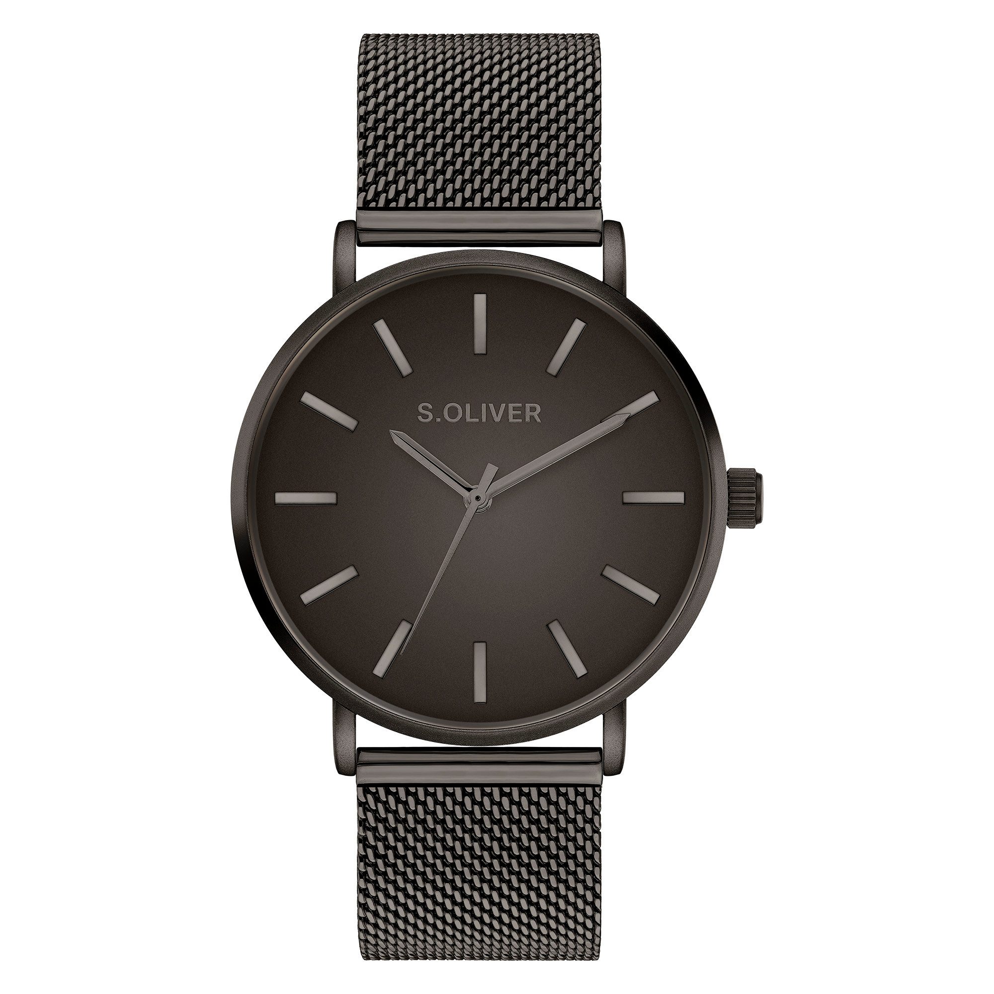 s.Oliver Quarzuhr Basic Mesh SO-4438-MQ, Armbanduhr, Herrenuhr, Edelstahlarmband, analog