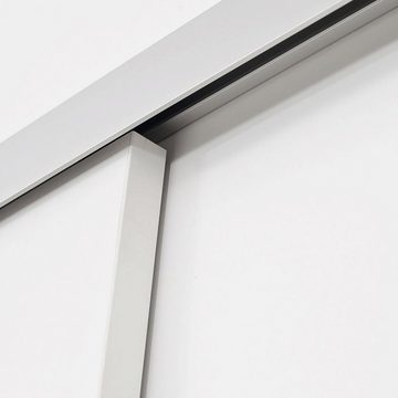 inova wohnen Doppelschiebetür 2-flügelige Holzschiebetür Weiß (inkl. Quadratgriff und Schienensystem), 151 x 203,5 cm