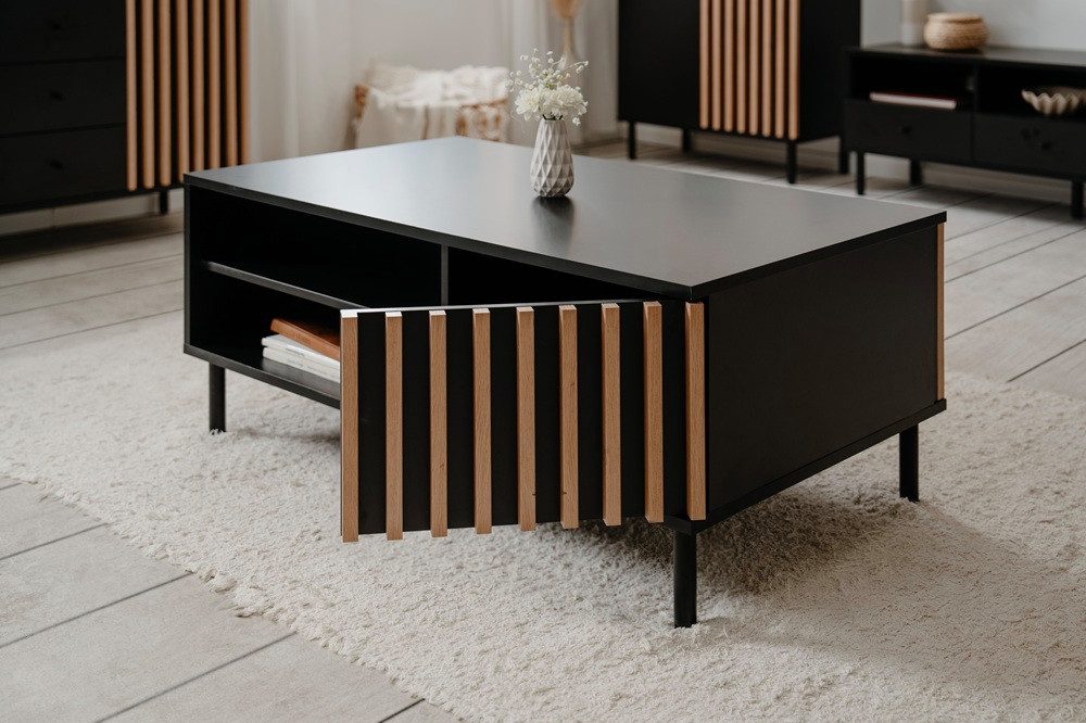 Finori Couchtisch Couchtisch Monza, Artisan Oak / schwarz (no-Set), Breite 120 cm, Lamellen-Optik,Beistelltisch,Tisch,Kaffetisch,Sofatisch