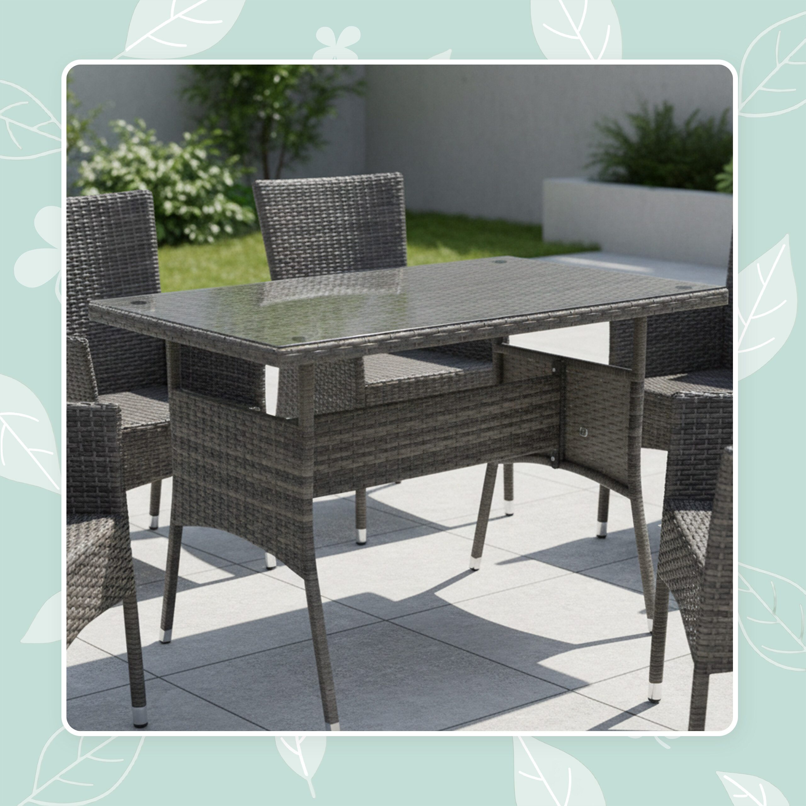 relaxdays Gartentisch Rattanoptik mit Glasplatte, grau