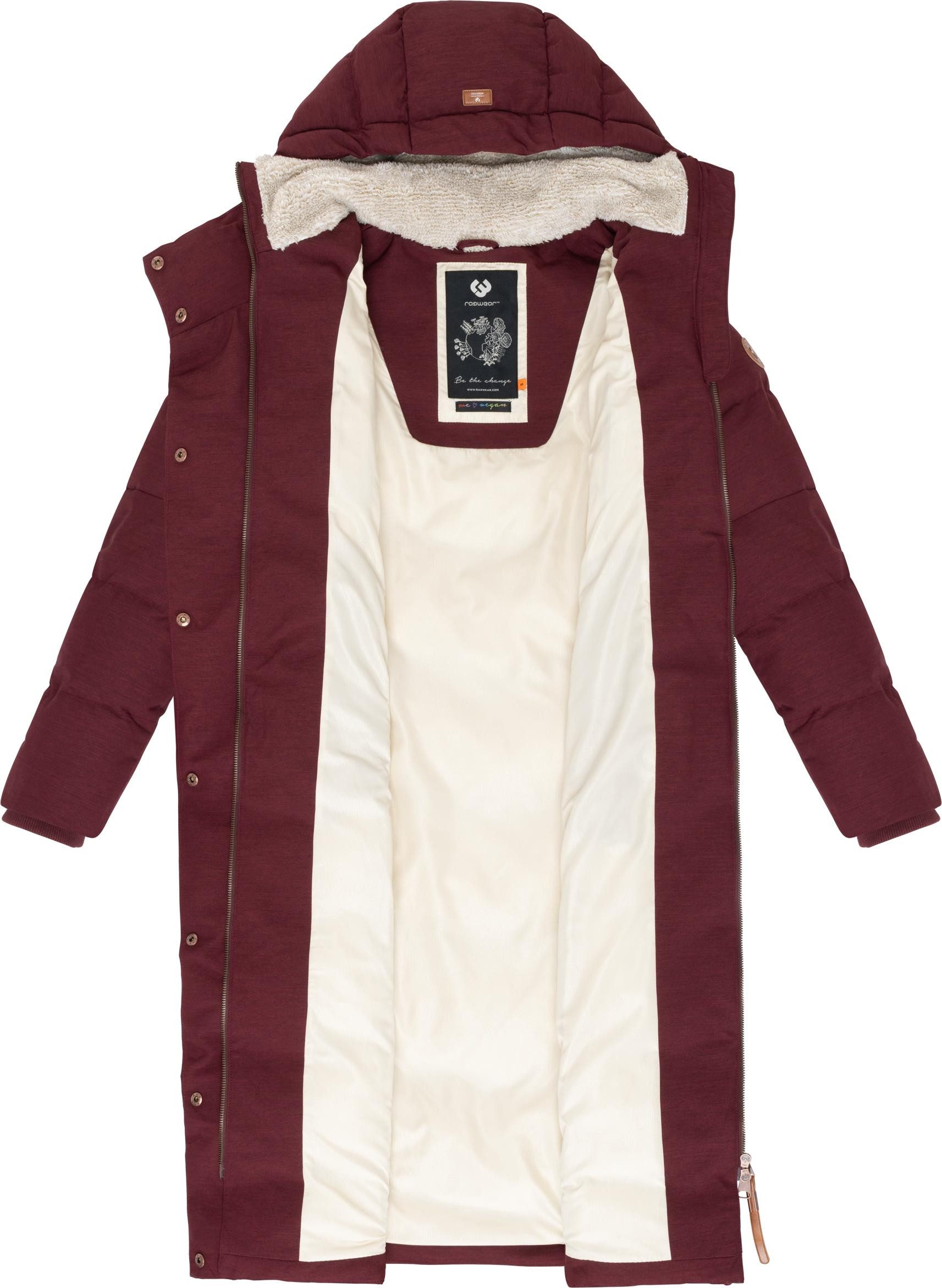 Ragwear Wintermantel Pavla Long extralanger Winterparka mit Teddyfutter und Kapuze