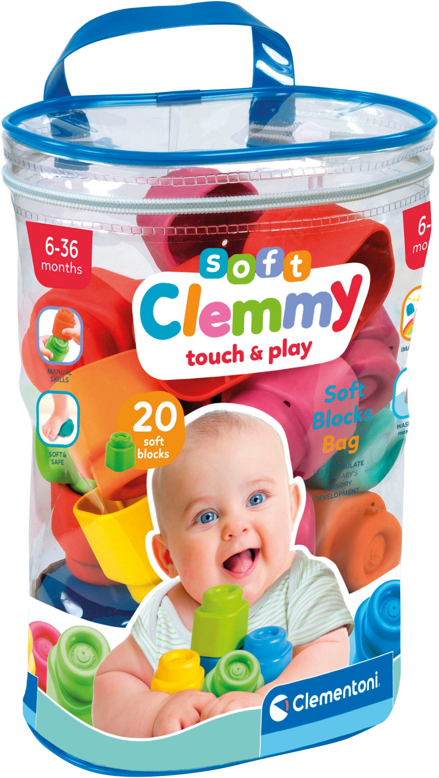 Clementoni® Clemmy, Bausteine im Beutel (20 Stück) Spielbausteine, Made in Europe