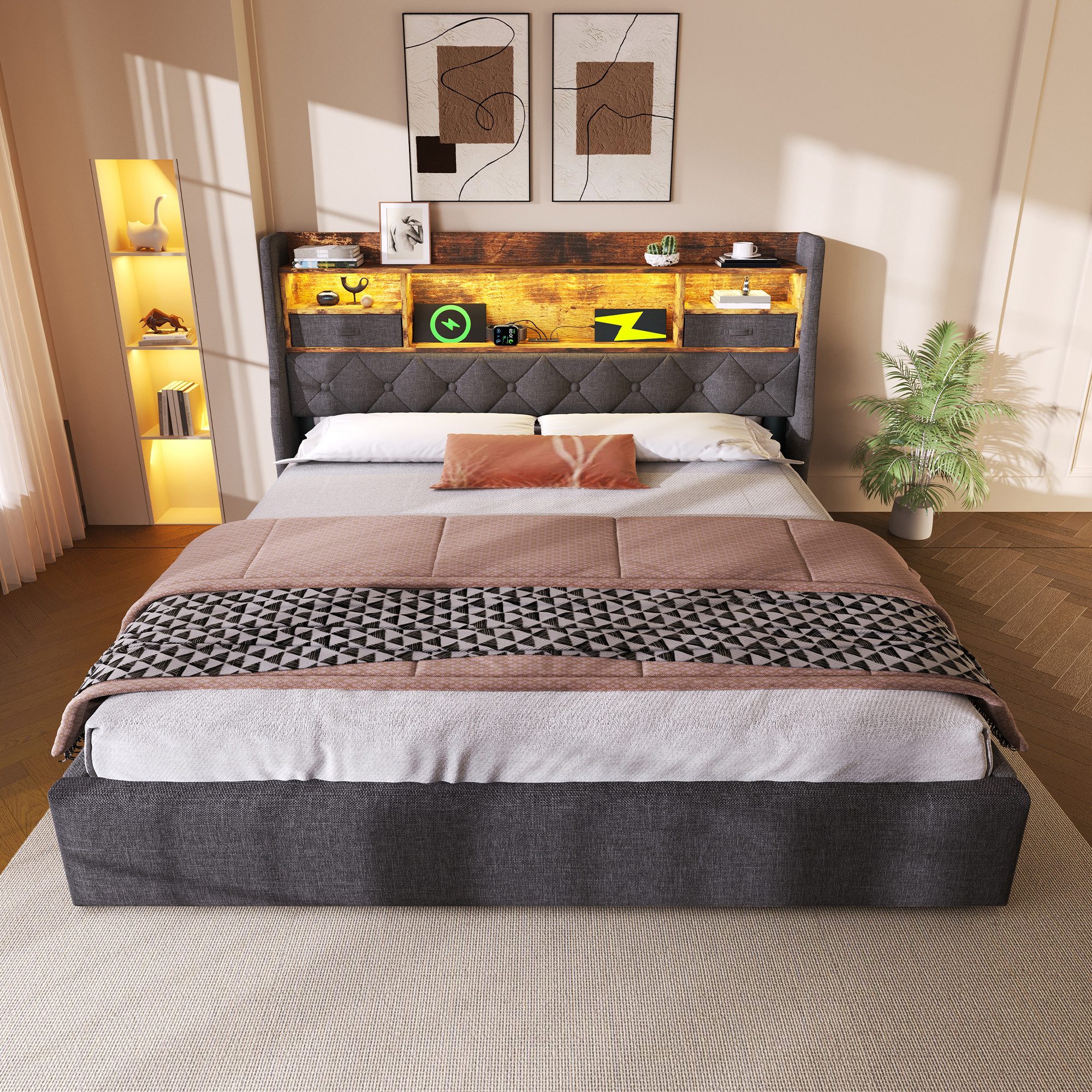 STILVORA Polsterbett 140x200 mit Schwebebett,Jugendbett Bettgestell mit LED günstig online kaufen