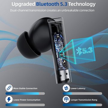 HOLALEI Kabellos Bluetooth 5.3 Sport mit Noise Cancelling In-Ear-Kopfhörer (Rauschunterdrückung für kristallklare Anrufe und störungsfreies Musikhören., IPX7 Wasserdicht Ohrhörer mit 42 Stdn. HiFi Stereo LED-Anzeige, Typ-C)