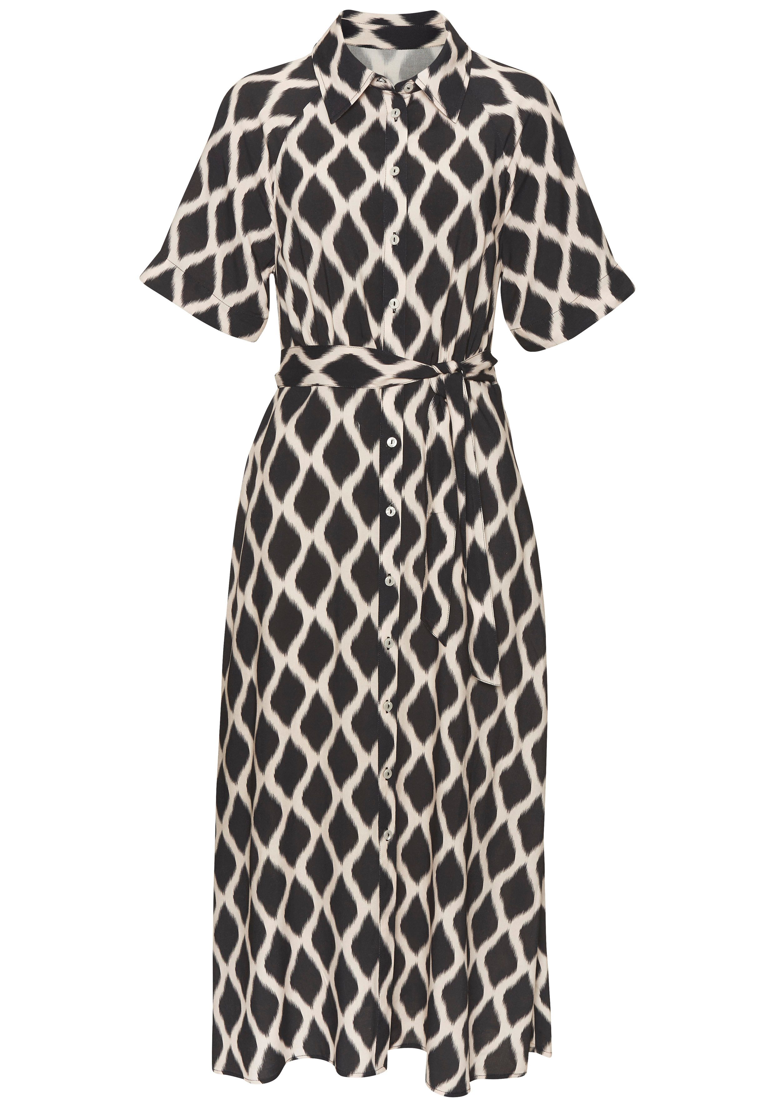 Hemdblusenkleid mit klassischem Blusenkragen aus Webware mit grafischem Muster