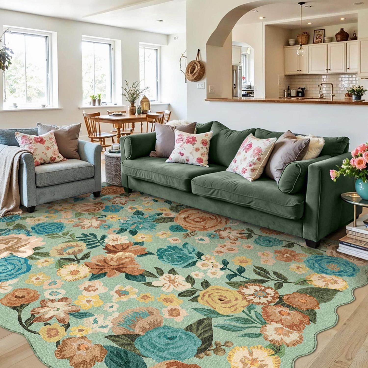 LuxusKollektion Teppich Teppich Grün 160x230 Wellenmuster Waschbar
