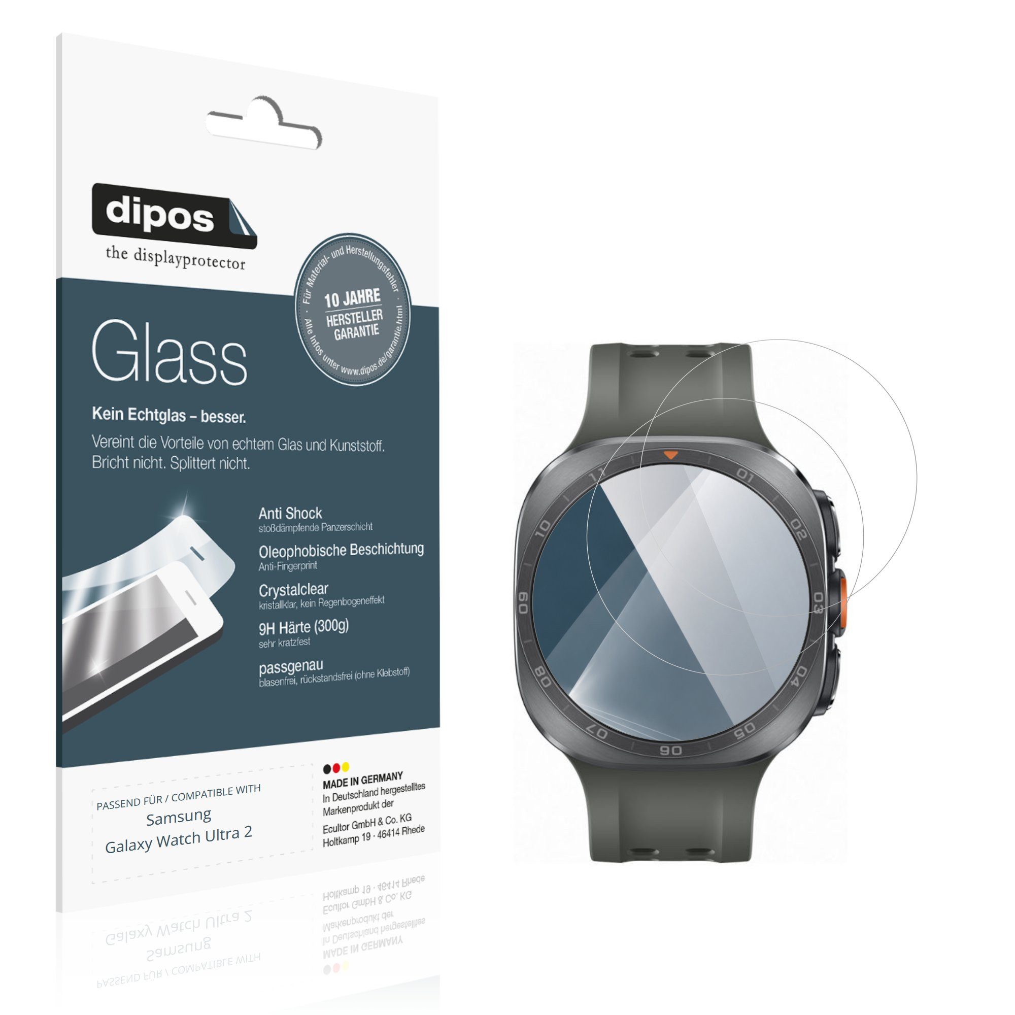 dipos Displayschutzfolie Schutzfolie für Samsung Galaxy Watch Ultra 2, 2 Stück, Displayschutz Schutz Folie Made in Germany