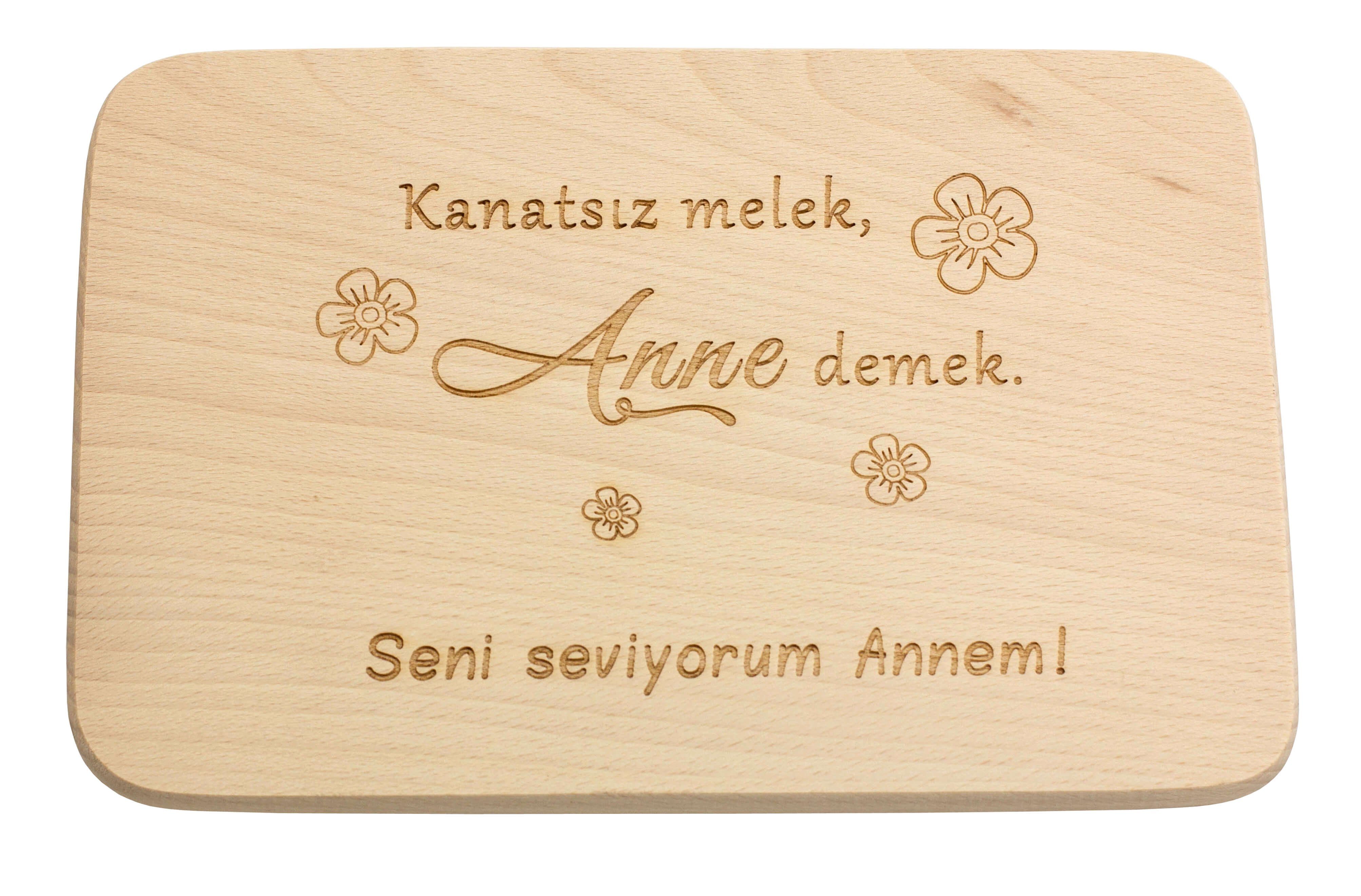 für Holzbrettchen anne Frühstücksbrett mit · aus Holz mit Hediye Geschenke Mama Gravur türkischer · Spruchreif® Brotzeitbrett · Frühstücksbrettchen · Herzausschnitt için