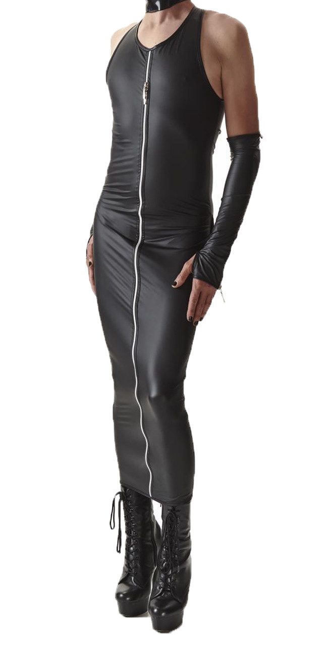 Regnes Fetish Planet Partykleid Langes Herren wetlook Kleid schwarz Crossdresser Maxikleid mit Reißver