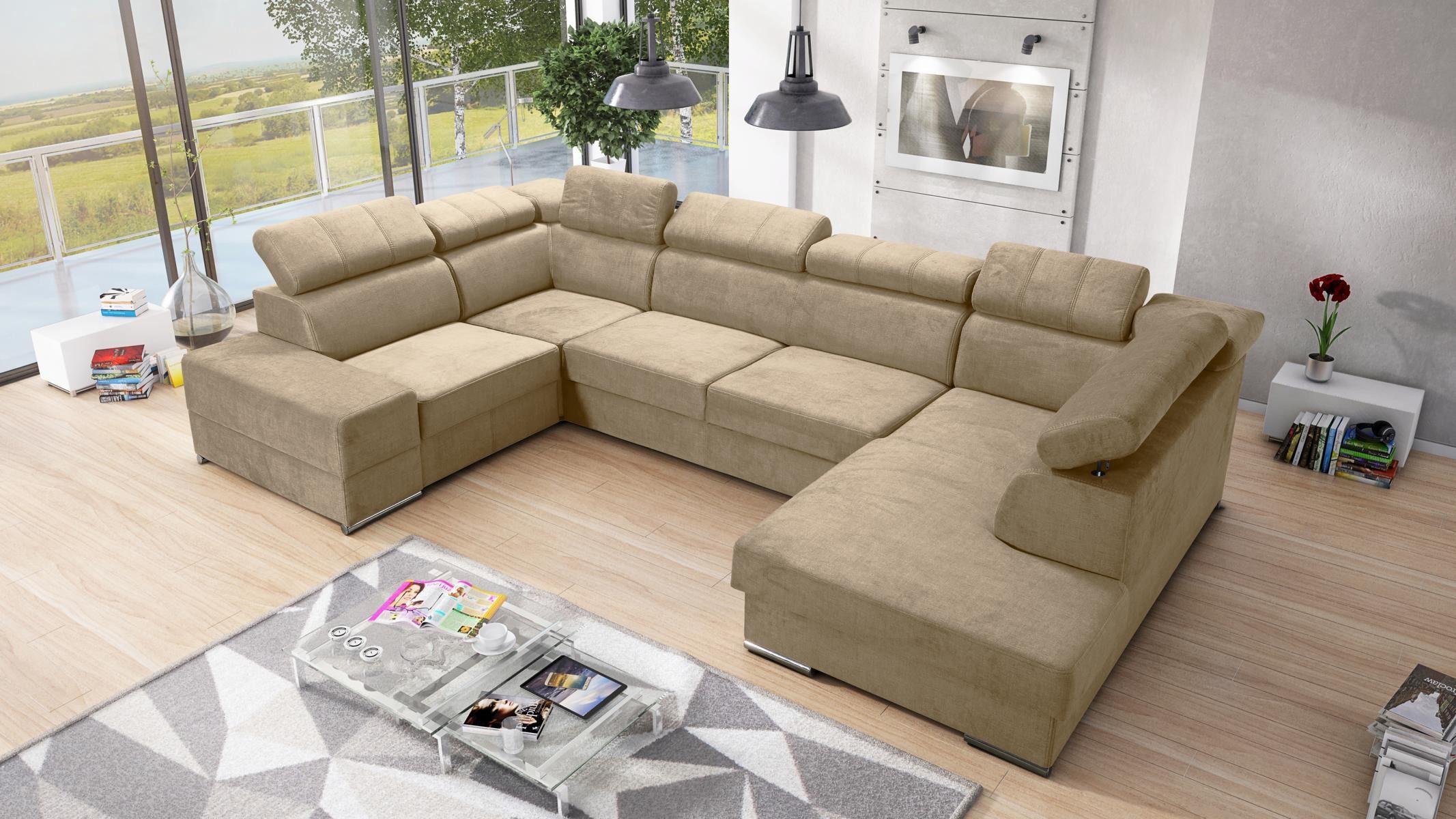 Xlmoebel Wohnlandschaft U-Form Ecksofa mit Bettfunktion und hochwertigem Stoffbezug, U-Form Ecksofa, Hergestellt in Europa
