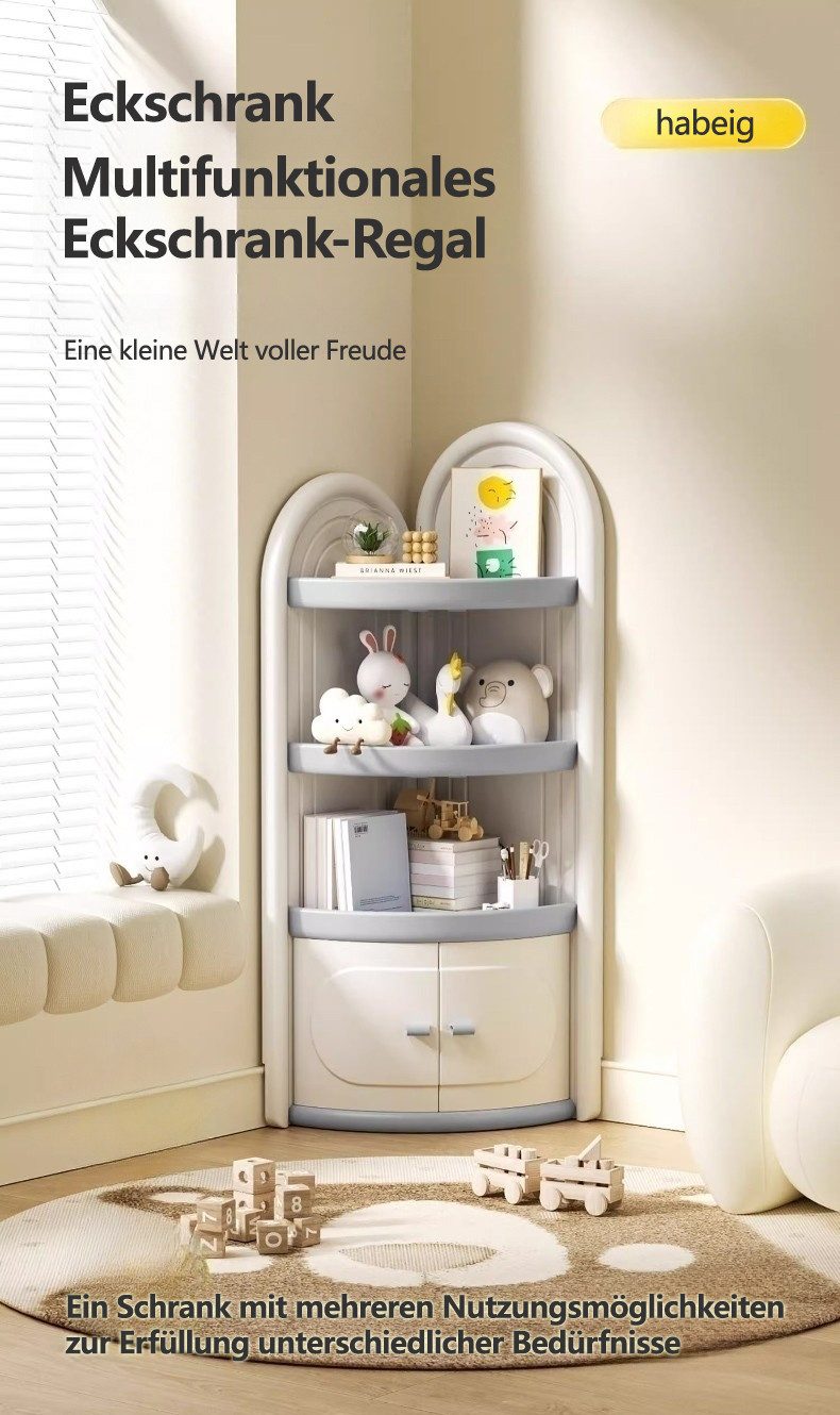 habeig Kinderregal Eckschrank für Kinderzimmer, Weiß-Grau, 138cm Höhe, Türe günstig online kaufen
